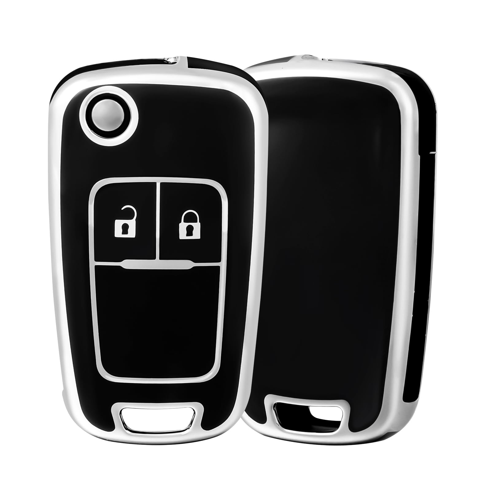 OFF WE GO Car Key Cover Case Car Key Fob for Opel Vauxhall Adam Cascada Mokka Astra Buick Regal Lacrosse Chevrolet Aveo Spark Cruze Protection Car Key Shell 2 buttons Car Key Holder Box, Black Silver