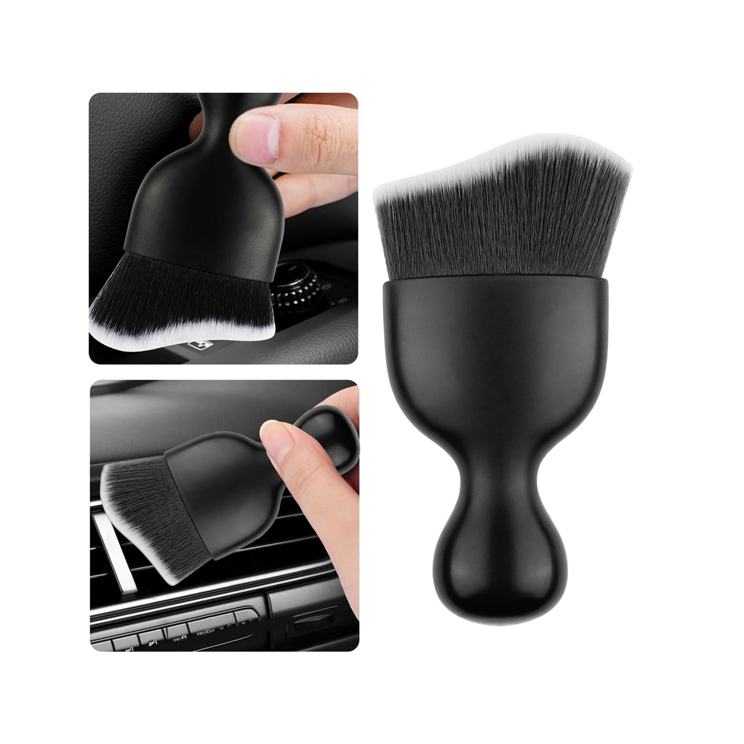 Car Detailing Brush,Soft Car Cleaning Brush with Curved Design for Dashboard,Air Vent,Multifunctional Car Interior Dust Sweeping Soft Brush Car Interior Cleaning Tool (Black+White)