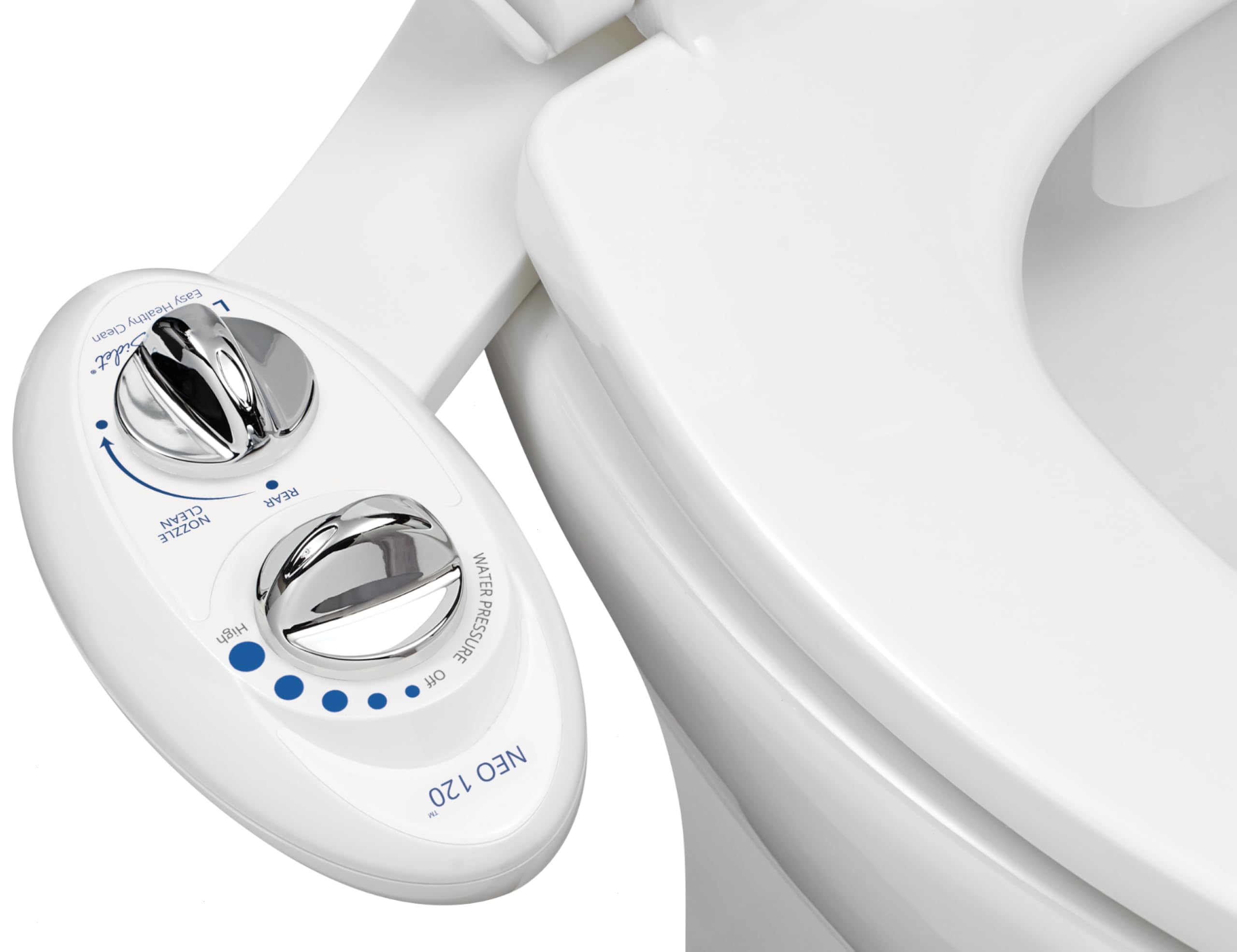 LUXE BidetNEO 120 - Self-Cleaning Nozzle, Fresh Water Non-Electric Bidet Attachment for Toilet Seat, Adjustable Water Pressure, Rear Wash (White)