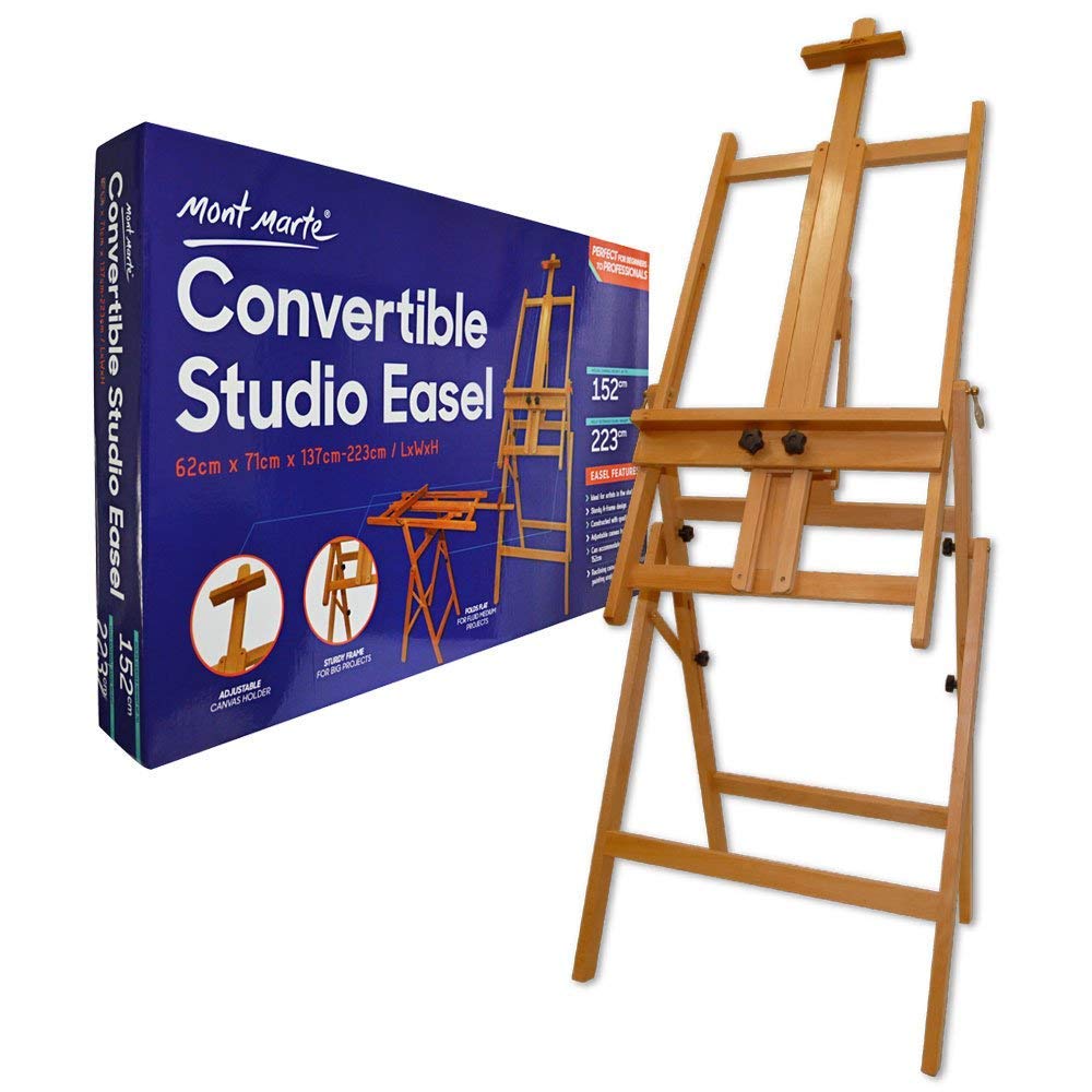 Mont Marte Convertible Studio Easel. Floor Easel Suitable for a Range of Canvas Sizes. Easy Height and Tilt Adjustment.