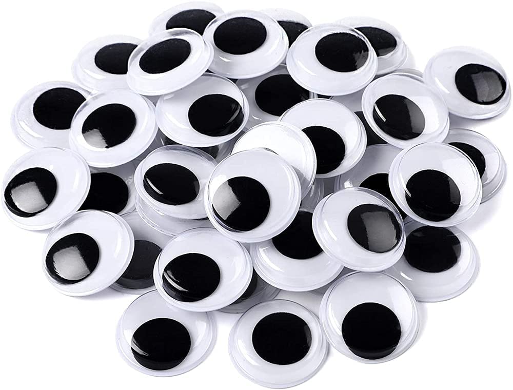 Merin 200 Pieces Black and White Wiggling Eyes, Cartoon Eyes, Round Plastic, With Adhesive Sticker, Mixed Assorted Sizes, for DIY Crafts Decoration or Cartoon Image Toys Adornment