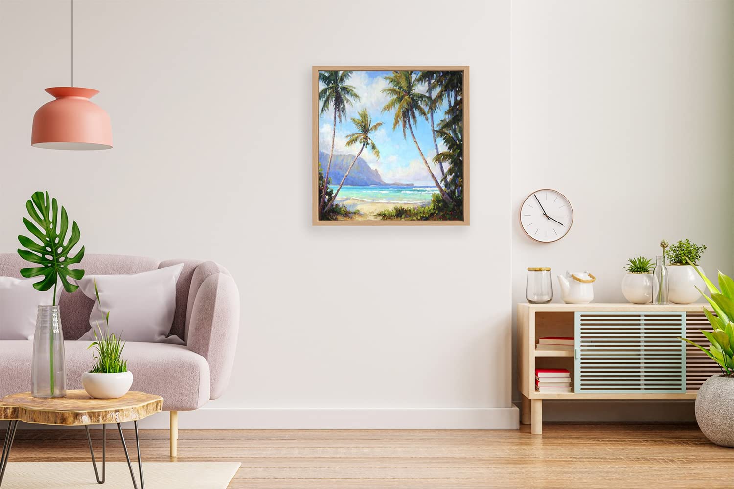 VERRE ART Printed Framed Canvas Painting for Home Decor Office Wall Studio Wall Living Room Decoration (14x14inch Wooden Floater) - Hanalei Bay