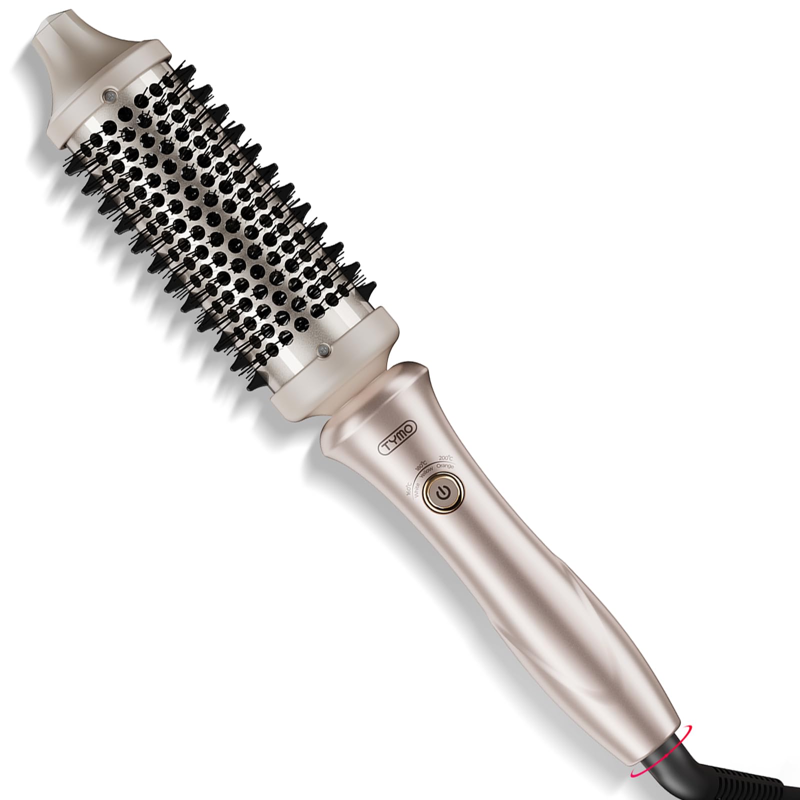 TYMOThermal Brush Heated Round Brush - StylePro Blowout Brush with Flexi-Fit Tech for Hair Straightening, Curling Brush Styler Tools, Straightener and Curler 2 in 1, Dual Voltage, Quick & Easy, Gold