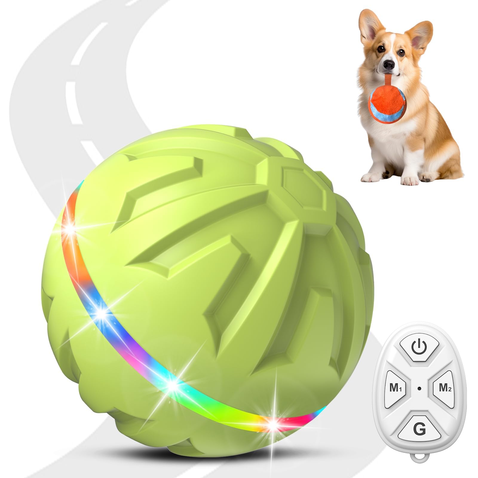 Interactive Dog Toys Ball, Active Rolling Ball with Remote Control LED Lights, Peppy Pet Ball for Medium Large Dogs Boredom, Activated Automatic Moving Dog Ball Toys (Light Green-Style-1)