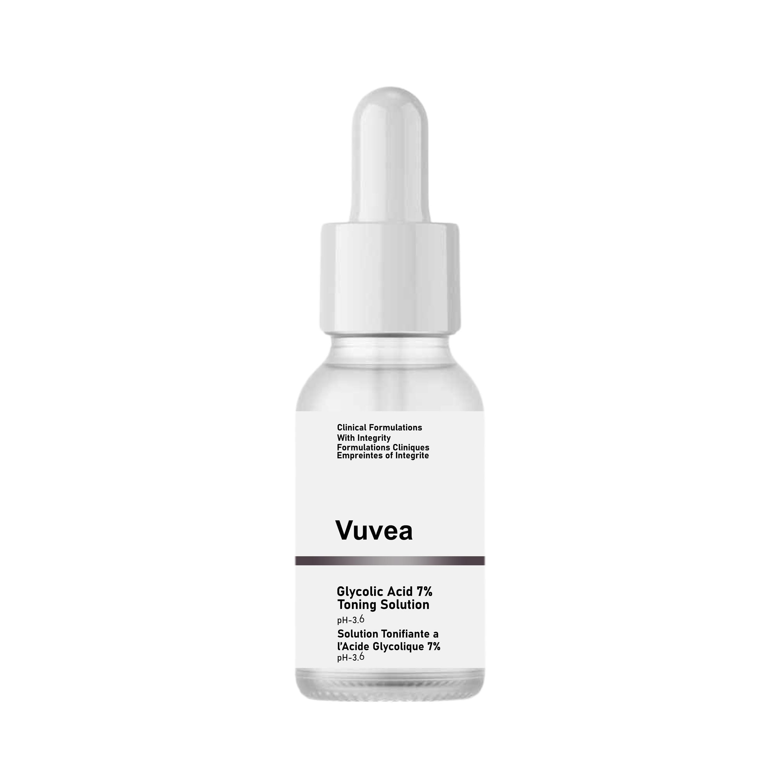 Vuvea Glycolic Acid 7% Toning Solution I Clinical Formulations With Integrity Formulations Cliniques Empreintes of Integrite I For Women & Men (30 ML)