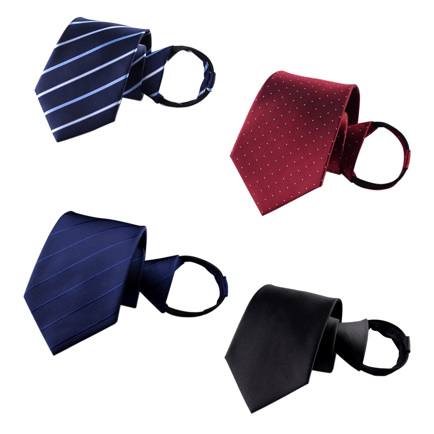 HOOTO4PCS Zipper Ties Set for Men Adjustable Men's Pretied Neckties Zip on Tie for Men Zipper Skinny Necktie Clip on Slim Tie Blue Black Red 48cm