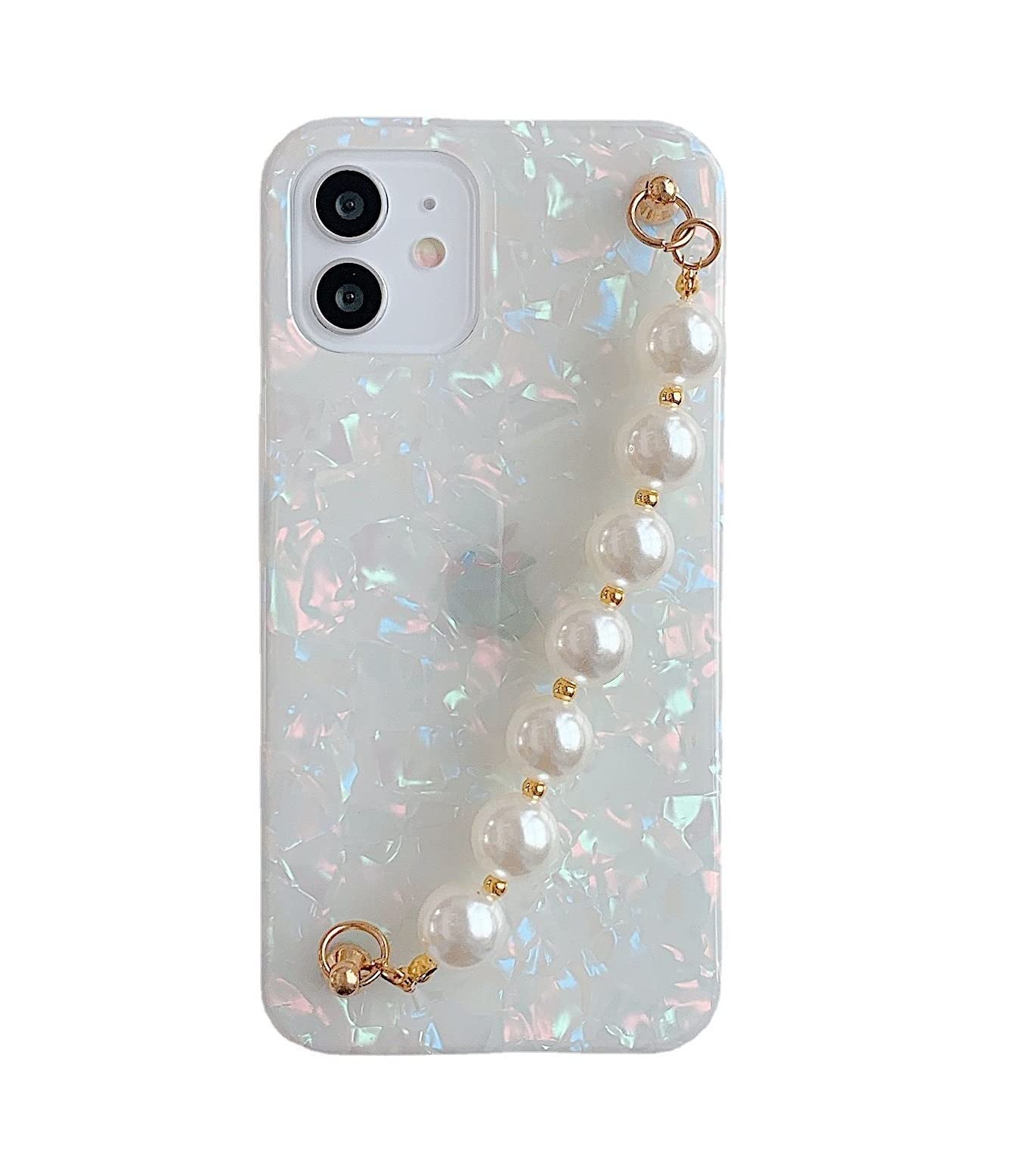 MVYNO Elegant iPhone 14 Cover with Back Holder | Pretty Classy Innovative Case for Girls and Women (Silicone, iPhone 14, White Pearls Holder)