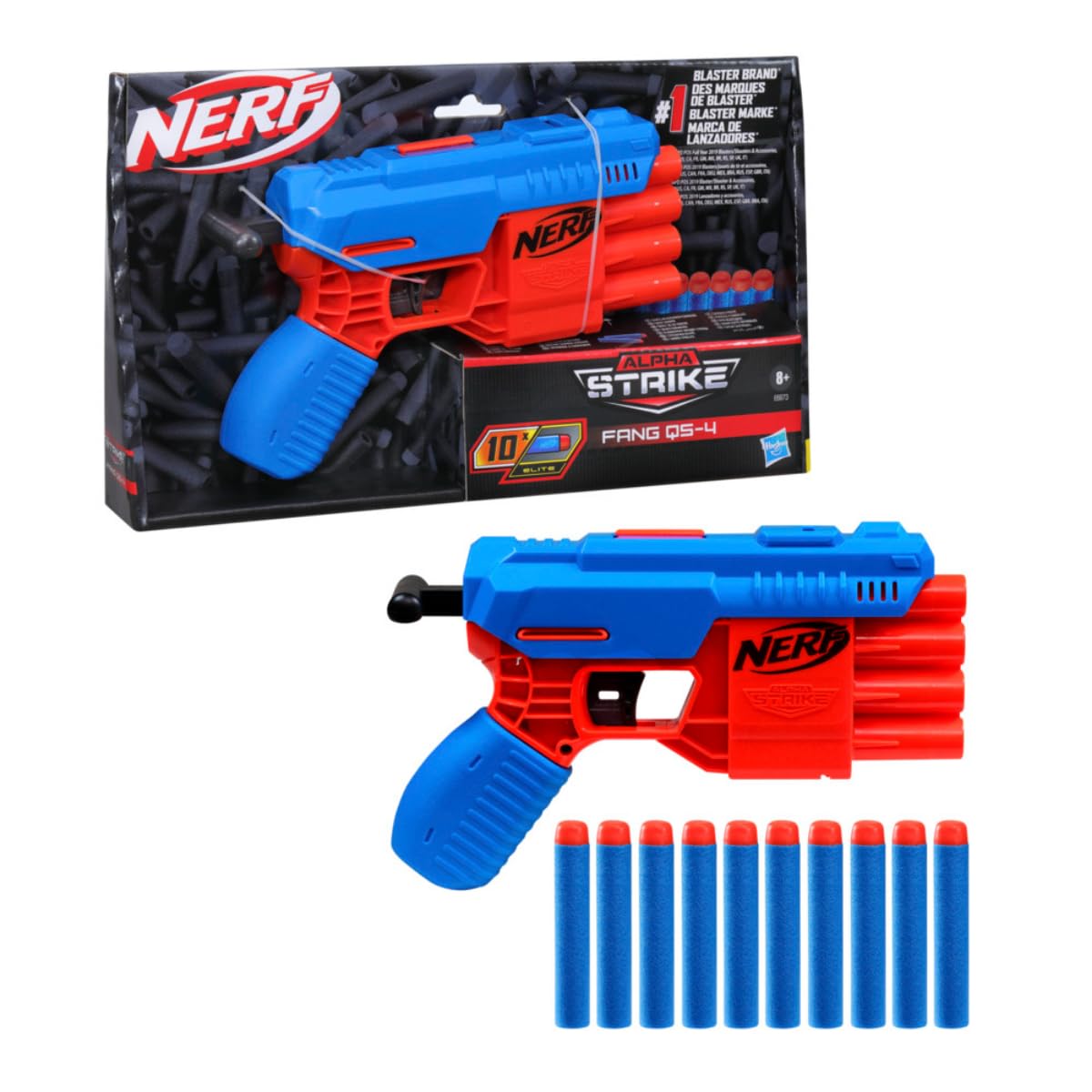 Nerf Alpha Strike Fang Qs-4 Toy Blaster, Fire 4 Darts in A Row, 10 Nerf Darts, Gift Toys for Kids Teens&Adults, Toy for Boys, Birthday Gift Toy Ages 8+,Best Xmas Gift,Multicolor