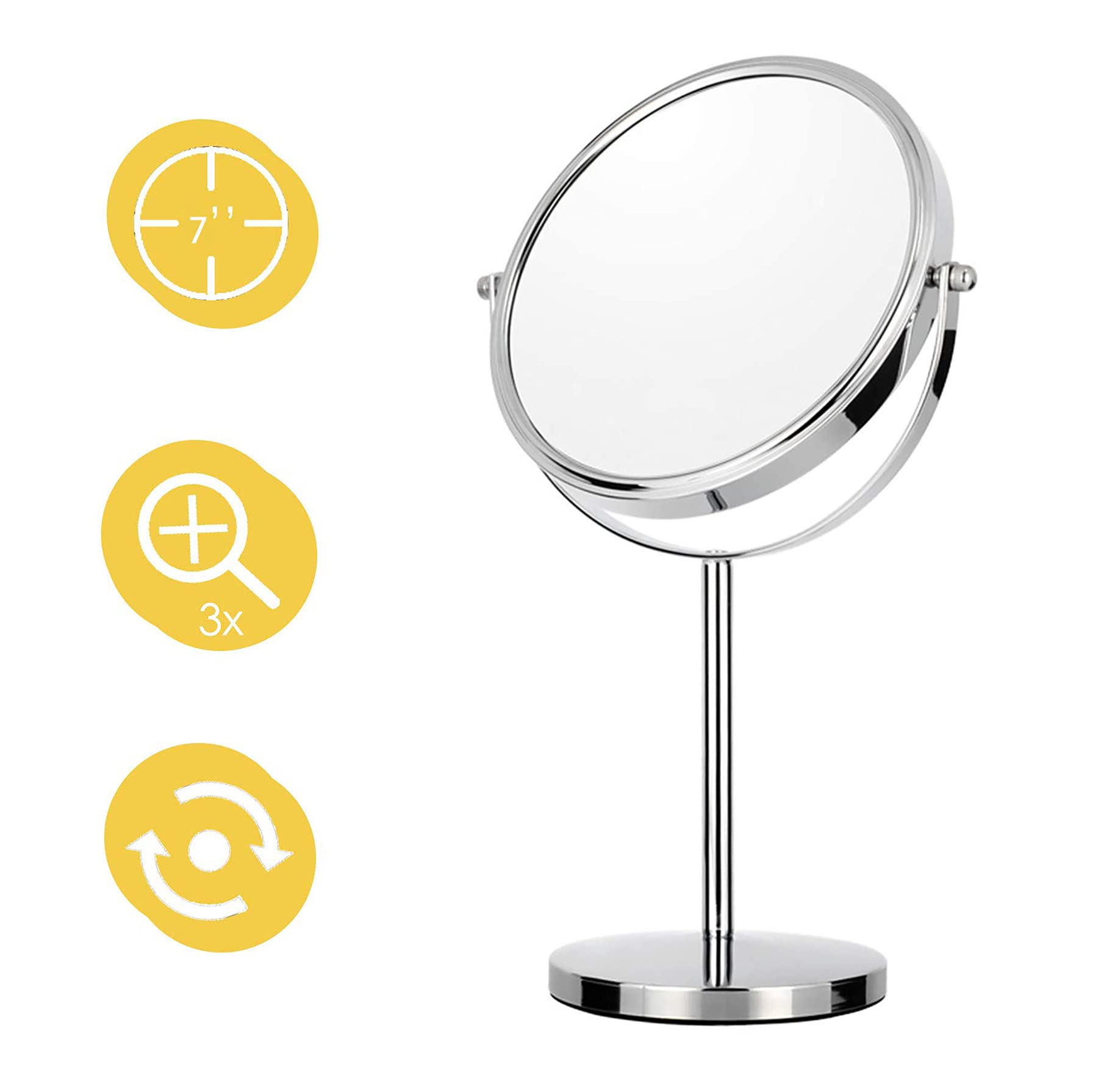 7 Inch Makeup Mirror Double Sided Tabletop Vanity Mirror with 3x Magnification Swivel Cosmetic Mirror for Home Bathroom Shower Travel