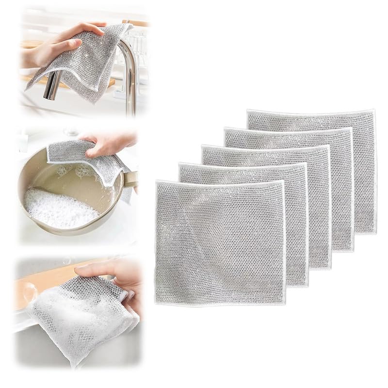 5PCS Multipurpose Wire Dishwashing Rags for Wet and Dry, 2024 New Multipurpose Wire Dishwashing Rags, Metal Wire Dish Towels for Washing Dishes Household Kitchen Supplies