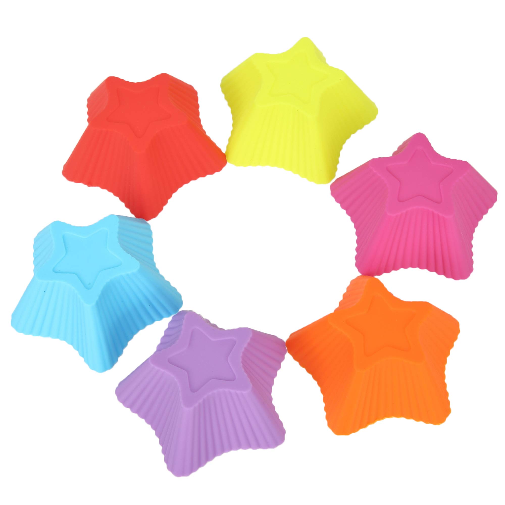 Clazkit - YH-023 Silicone Reusable Star Shaped Muffin Moulds Set of 8, Multicolour, 7.5 X 4 X 3