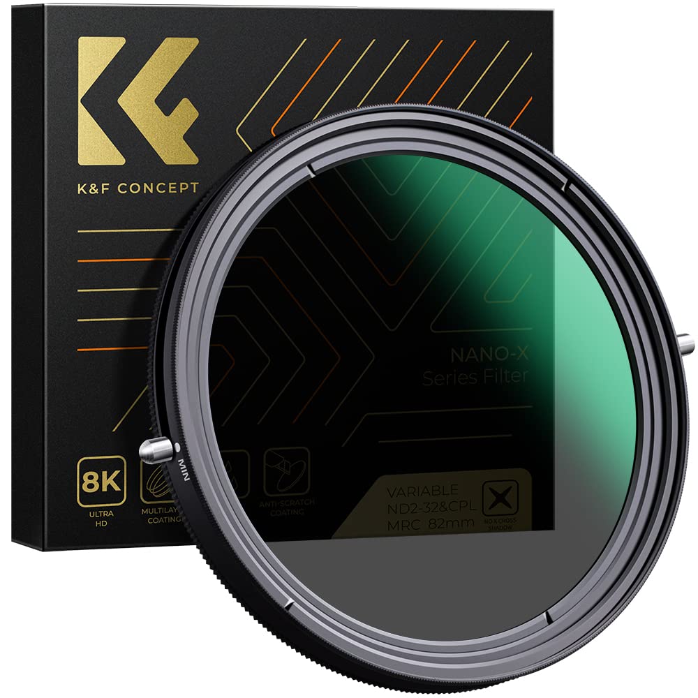 K&F Concept 77mm Variable Fader ND2-ND32 ND Filter and CPL Circular Polarizing Filter 2 in 1 for Camera Lens No X Spot Weather Sealed