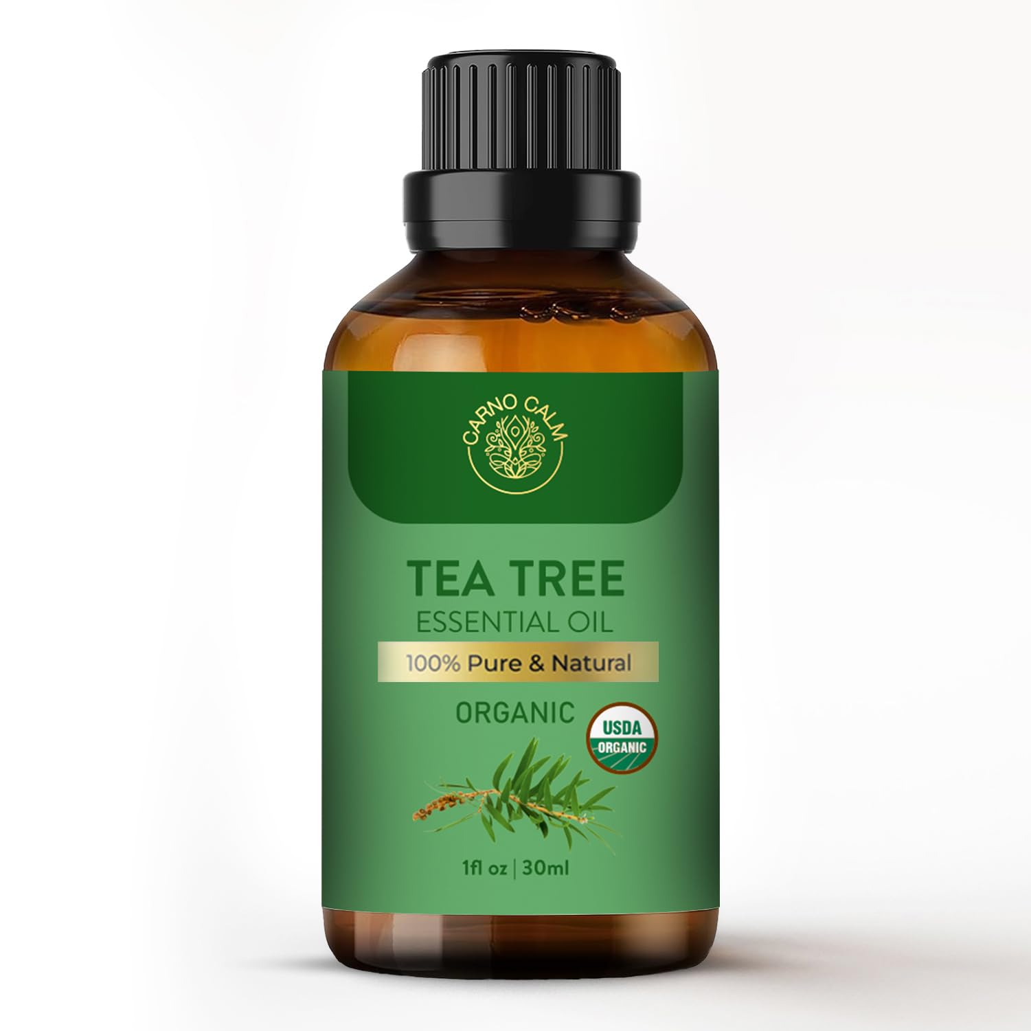 Carno CalmOrganic Tea Tree Oil for Skin | USDA Certified | 100% Pure Tea Tree Essential Oil | for Aromatherapy, Diffuser, Bath, Cream, Spray, Nails & Hair | 30ml