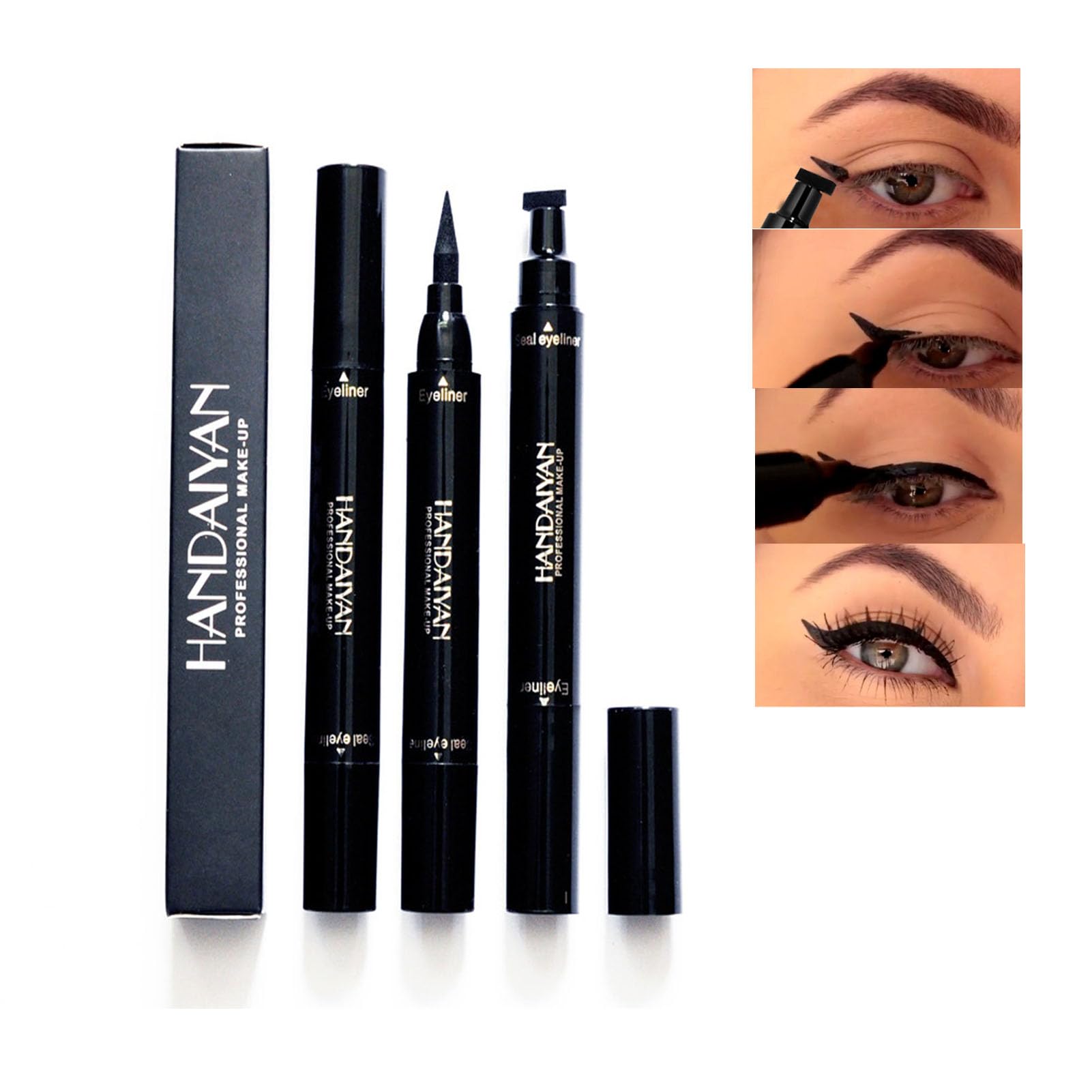 Handaiyan Waterproof 2 in 1 Eyeliner Stamp Liquid Liner Professional Makeup Long Lasting Quick Smudge Proof Hyper Drying Resistant Stay All Day Waterline Winged Instant Result(Classic Black)