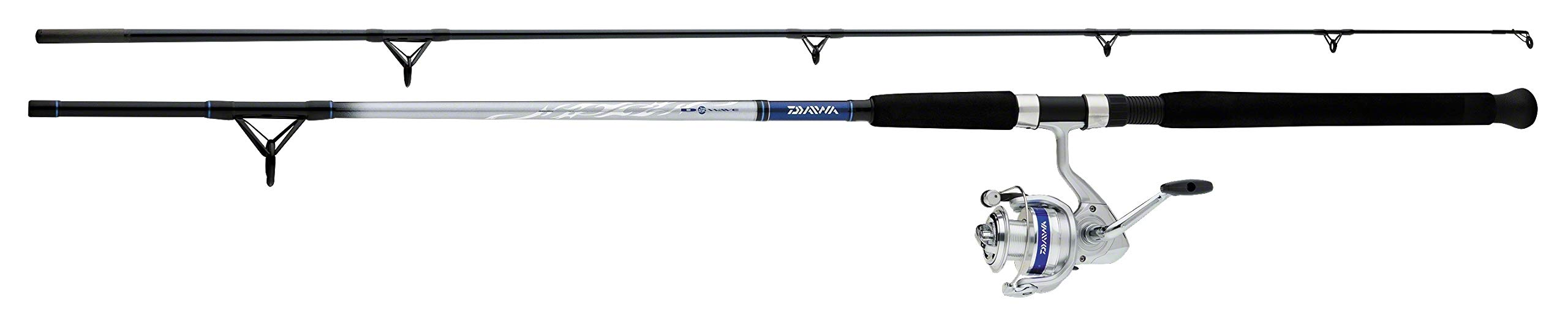 Daiwa DWB40-B/F802M D-Wave Saltwater Spinning Combo, 1 Bearing, 8' Length, 2Piece Rod, Medium Power, Fiberglass Blank Material