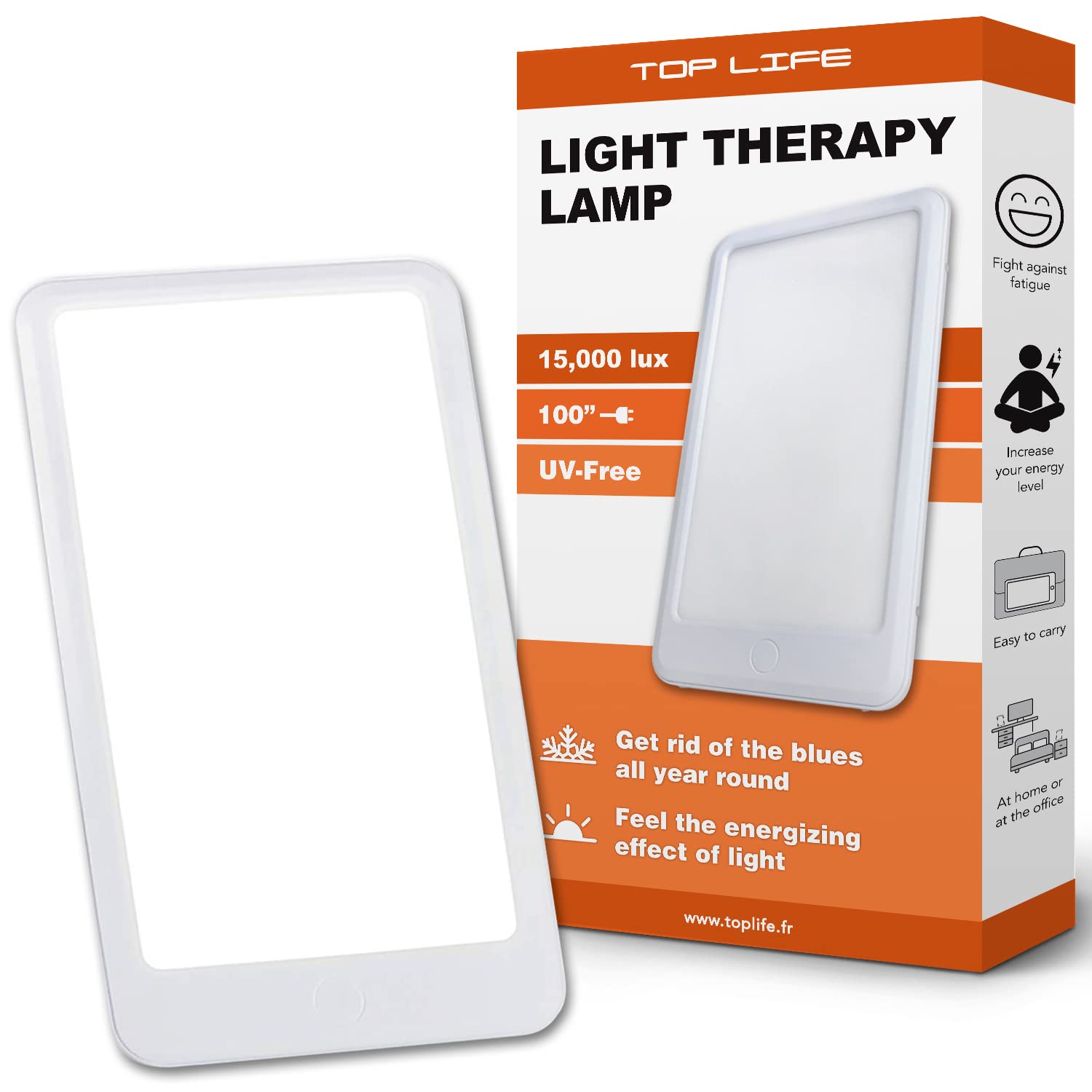 Top Life15,000 Lux Light Therapy Lamp - Boost Your Mood, Regulate Your Sleep - Powerful Adjustable Daylight Lamp - 3 Happy Intensities (10,000 Lux, 6,000 Lux)