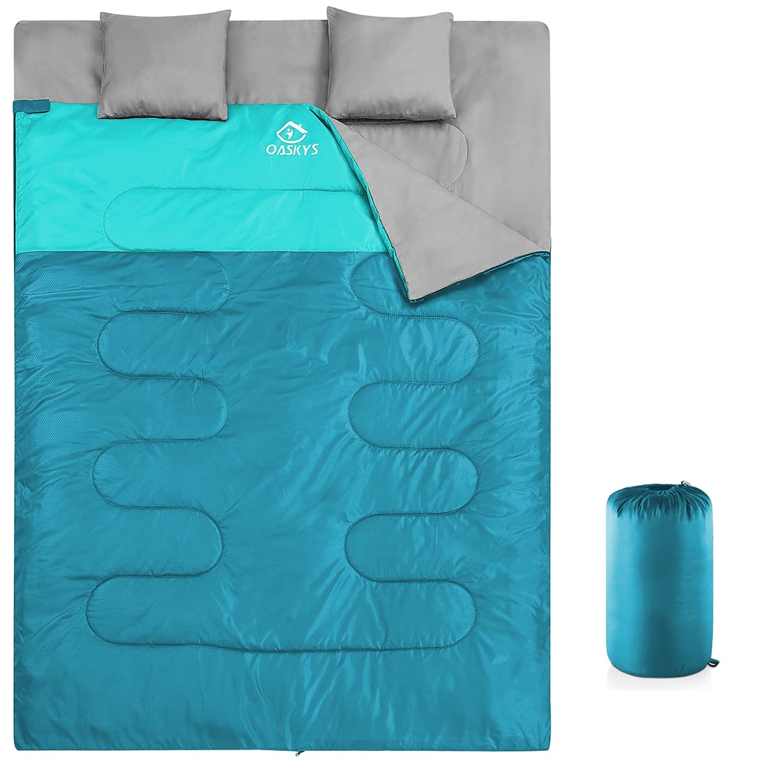 oaskys Double Sleeping Bag for Adults with 2 Pillows - Queen Size XL Waterproof Sleeping Bag for All Season Camping Hiking Backpacking 2 Person Sleeping Bags for Cold Weather & Warm