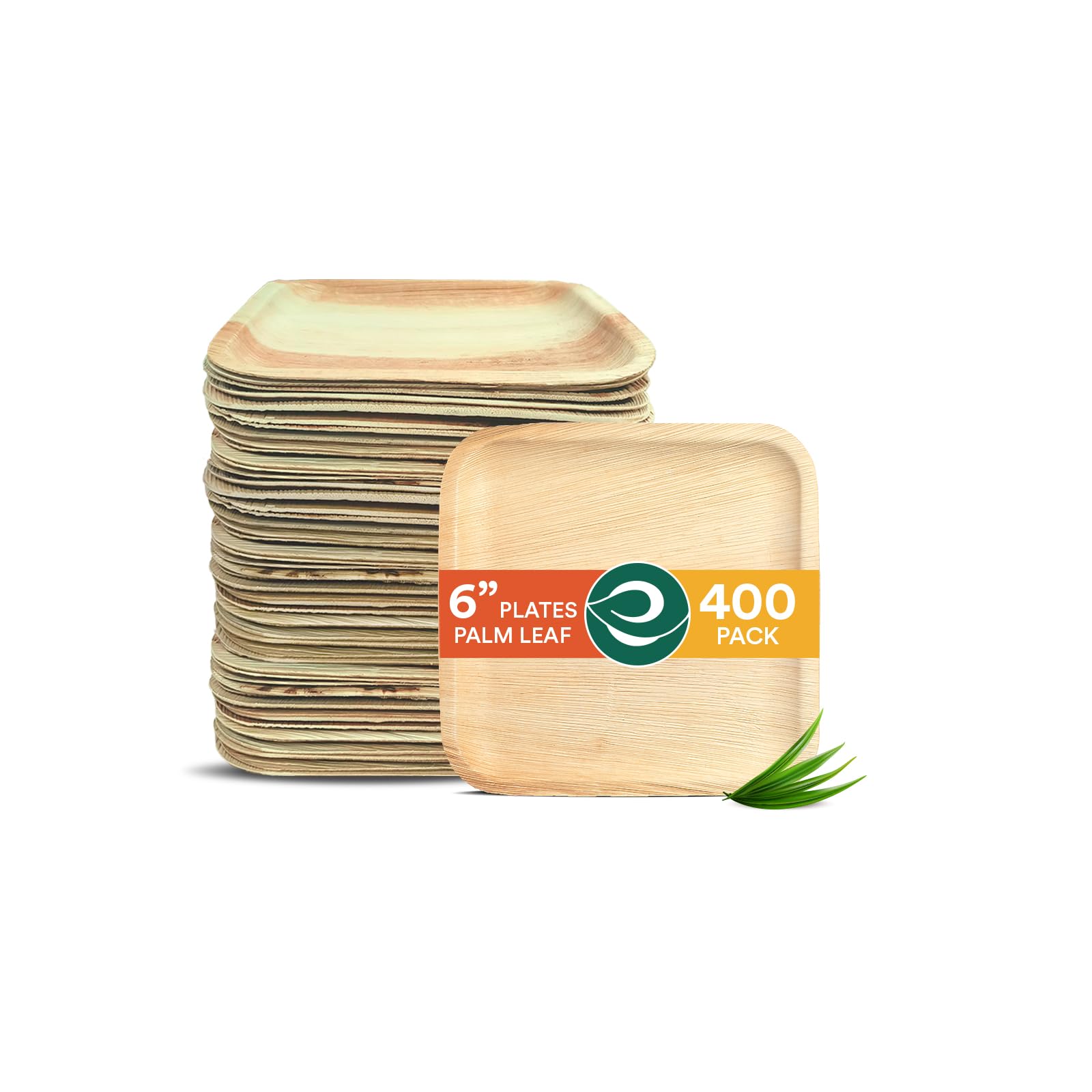 ECO SOUL Compostable 6 Inch Palm Leaf Square Plates (400 Count) Like Bamboo Plates | Biodegradable | Eco-Friendly, Microwave & Oven Safe