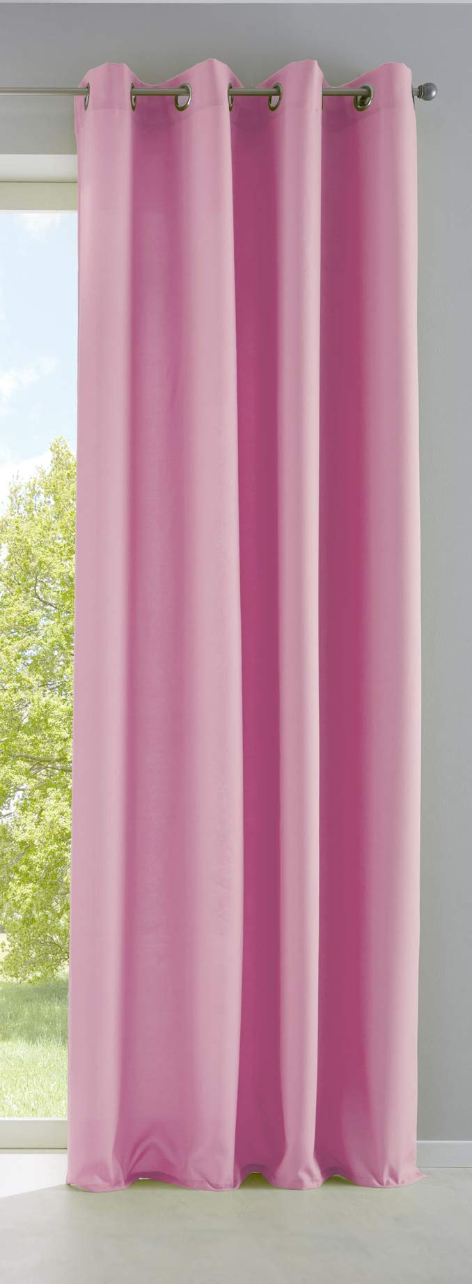 GardinenboxPalermo 10000265 Opaque Curtain with Eyelets and Tiebacks 145 x 140 cm Matt Translucent Pink