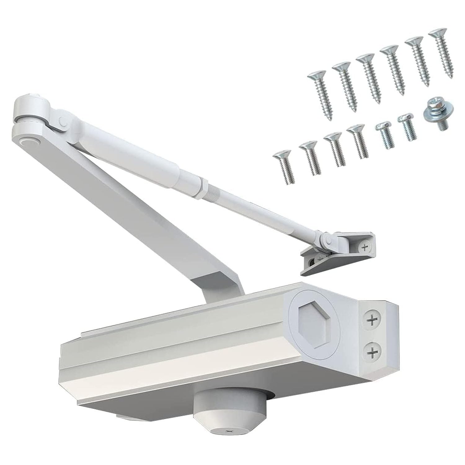 Joyzzz Automatic Door Closer, Size 5 Black Suitable for Door Weight 85~105kg Spring Hydraulic Door Closer, Aluminum Alloy Material Heavy Duty Easy Installation H-1322/H-1683/H-1883 (White)