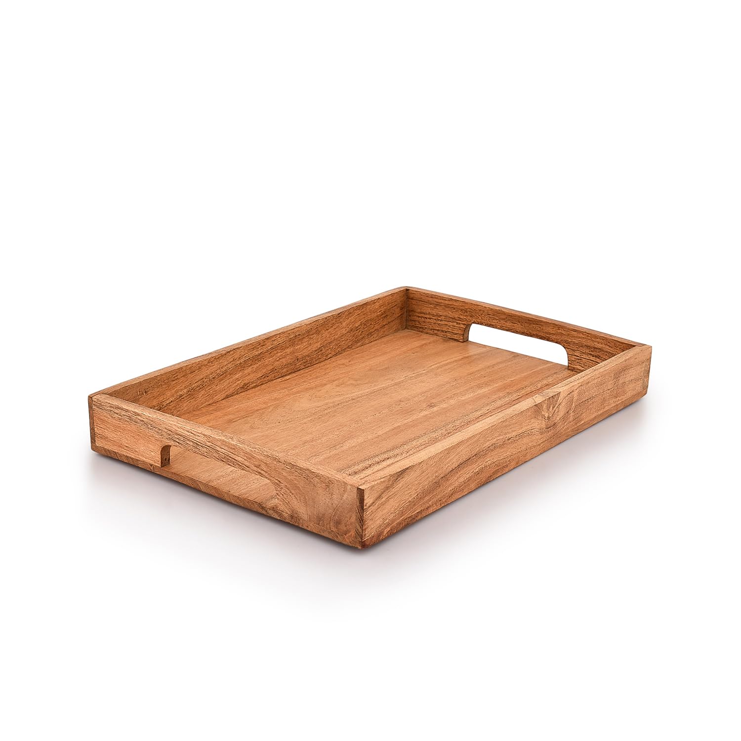 Samhita Acacia Wood Serving Tray with Handles,Wooden Tray, Snack Tray, Breakfast Tray, Great for, Breakfast, Coffee Tables, Homes, Restaurant|Size- 15" x 10" x 1.6"