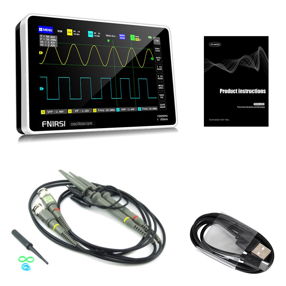 Tablet Oscilloscope, 1013D 2 Channels 100MHz*2 Band Width 1GSa/s Sampling Rate Oscilloscope with 7 Inch Color TFT LCD Touching Screen