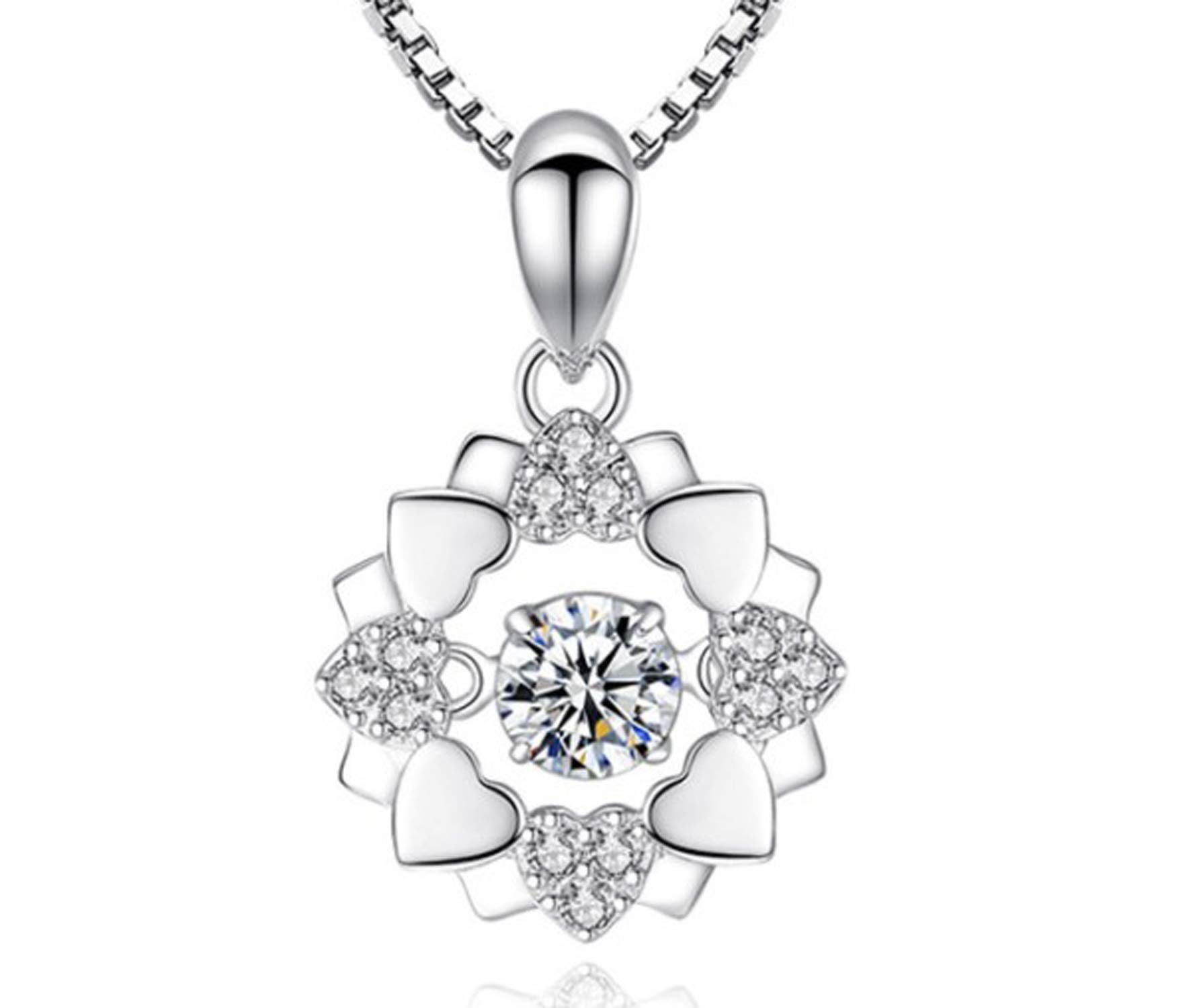 Sunnyshopday 925 Sterling Silver,Beating Diamond Heart,Flower and Diamond Heart.18 inches,Venice Box Chain Necklace Women Girls Jewelery Box