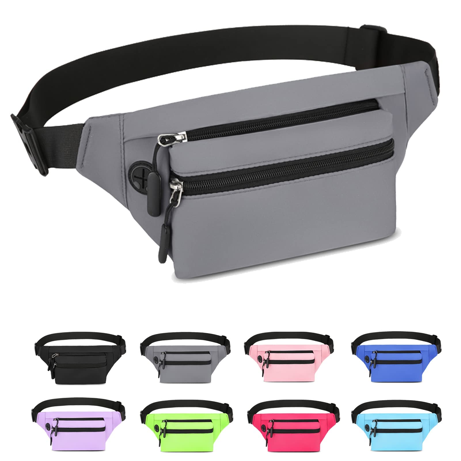 AuSion Large Fanny Pack for Women Waterproof Crossbody Bags with 3-Zipper Pockes Fashionable Running Hiking Waist Belt Bag for Men Carrying All Phones