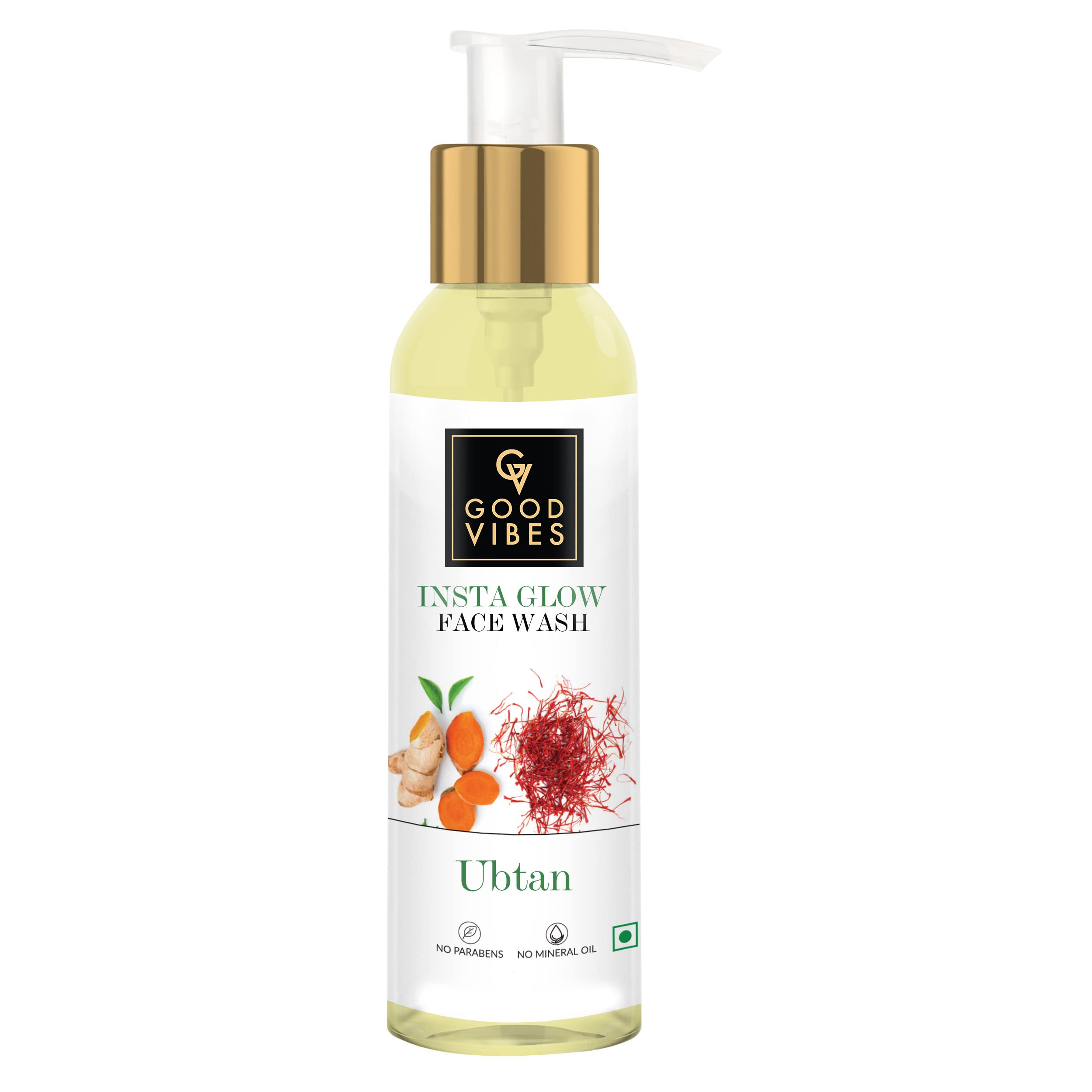 Good Vibes Ubtan Insta Glow Face Wash, 120 ml | Brightening, Soothing, Moisturizing Face Cleanser For All Skin Types | With Turmeric, Saffron, Vitamin B3 | No Parabens, Sulphates & Mineral Oil