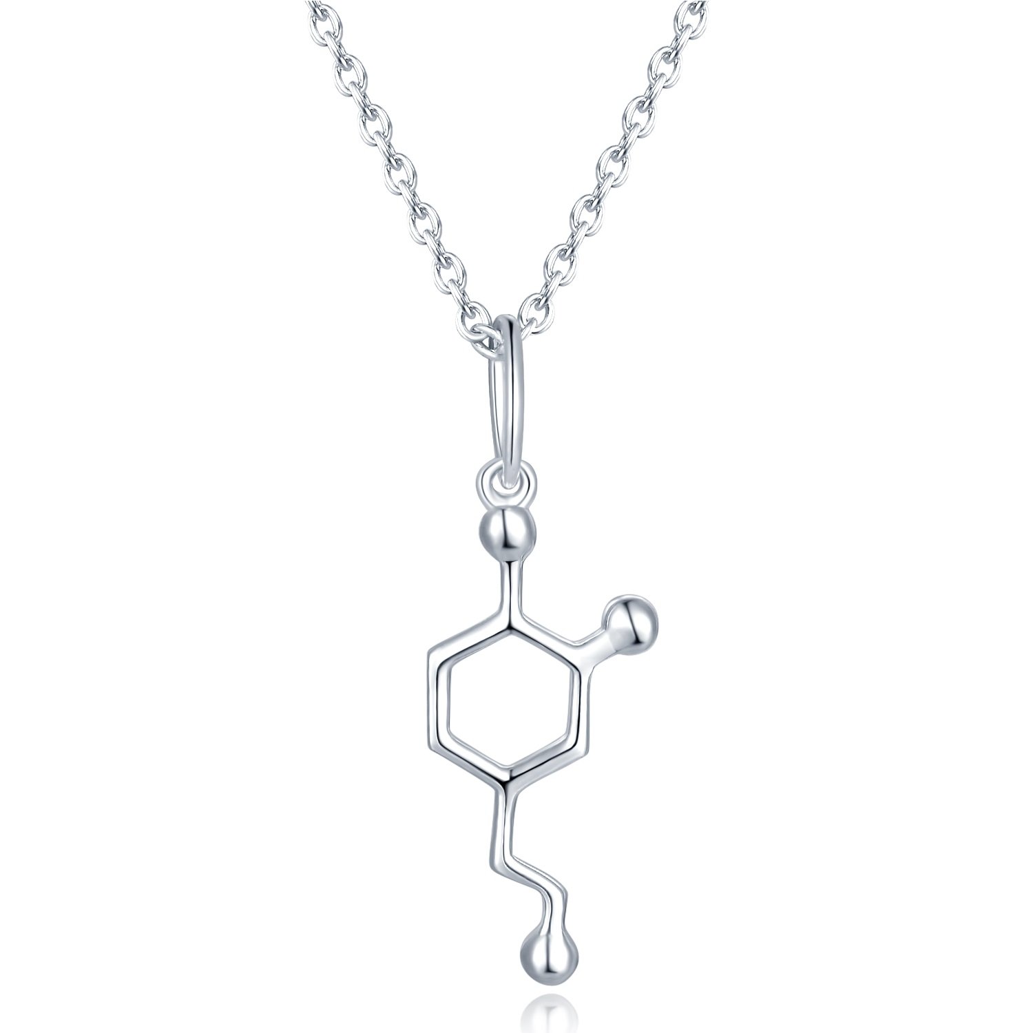 925 Sterling Silver Serotonin Dopamine Organic Chemical Molecular Structure Pendant Necklace (16")