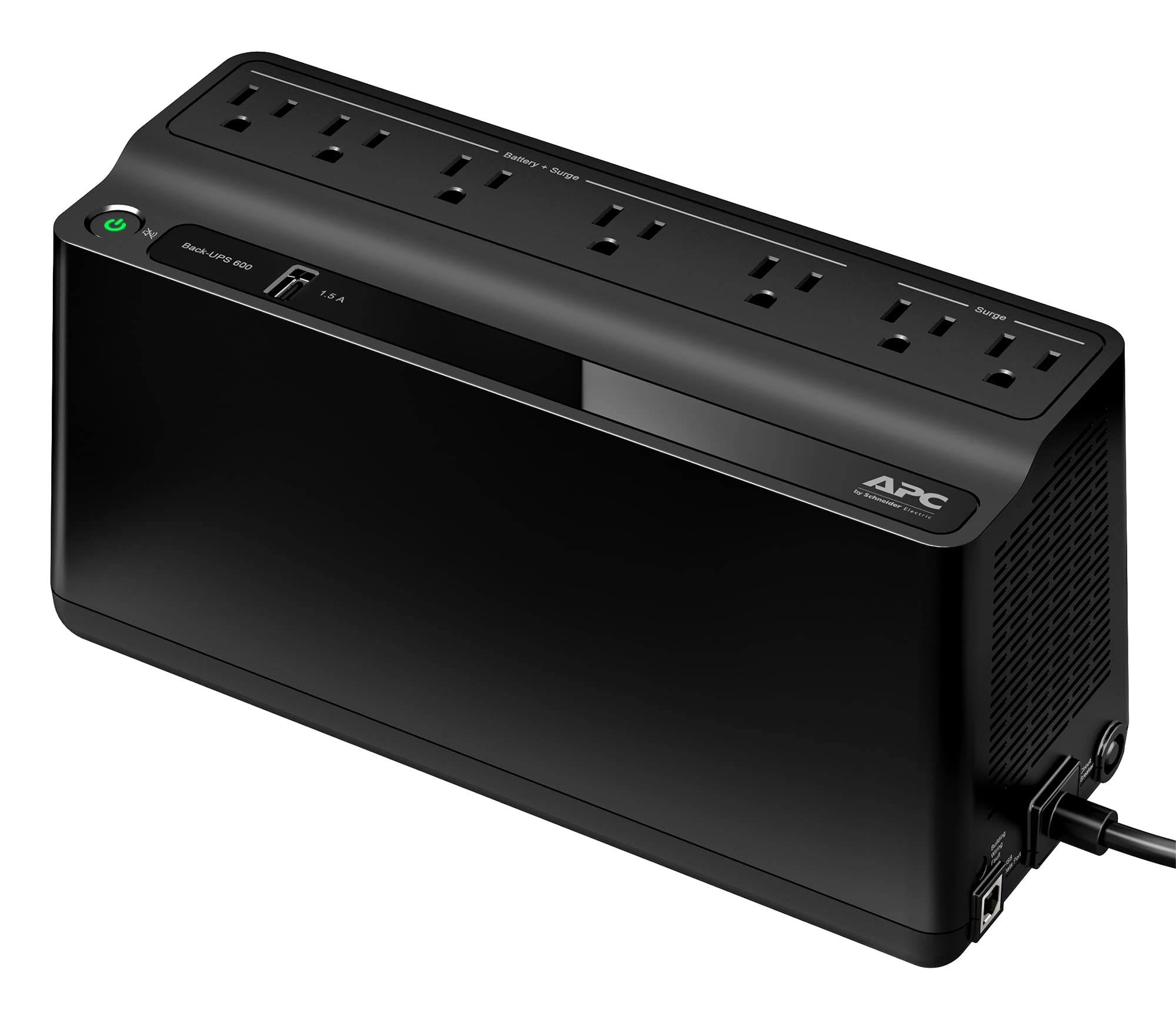 APC UPS Battery Backup and Surge Protector, 600VA/300 Watts Backup Battery Power Supply, BE600M1 Back-UPS with USB Charger Port