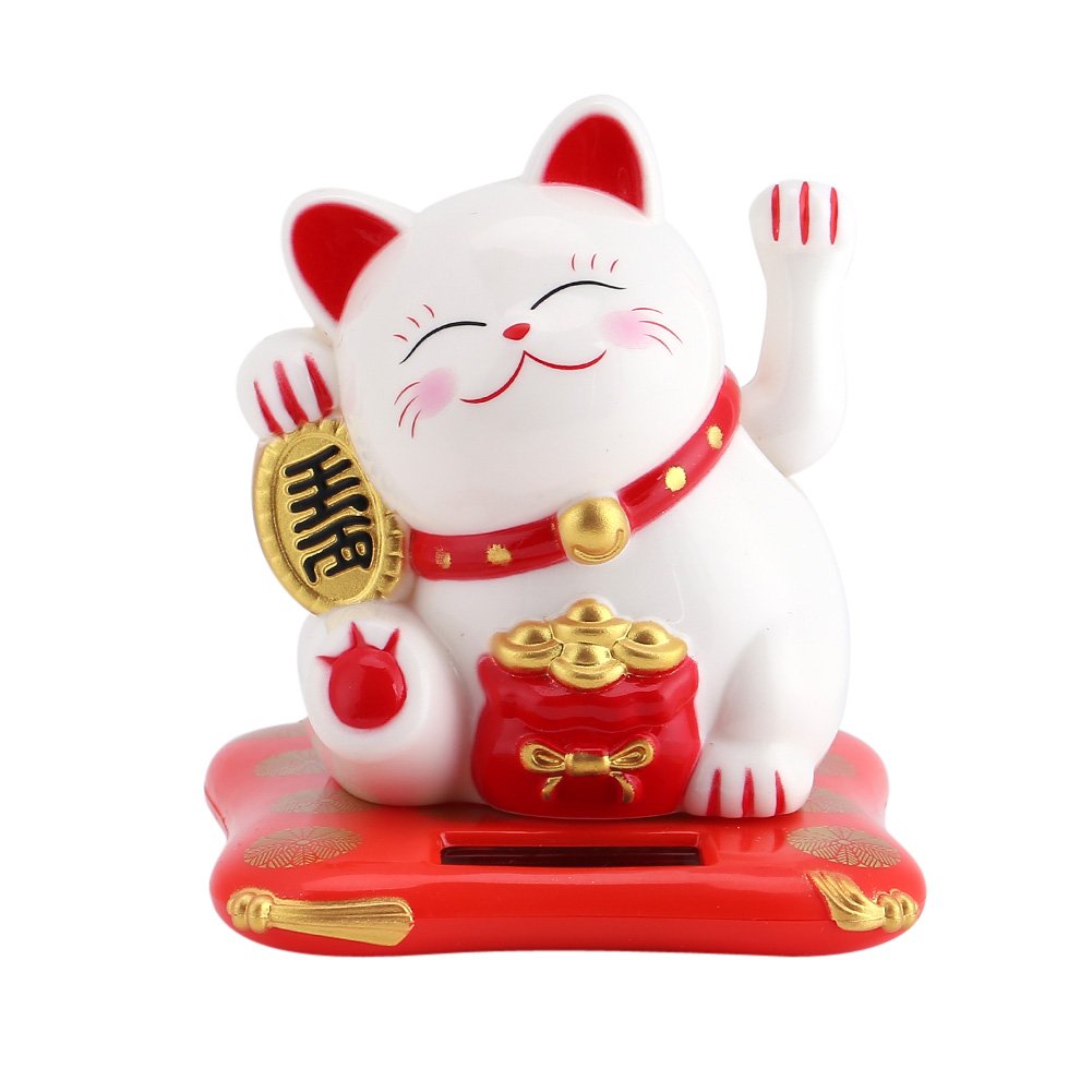 AcogedorSolar Waving Cat, Good Luck Cat Lucky Cat Waving Arm, Welcoming Cat for Car Home Office Decoration(White)