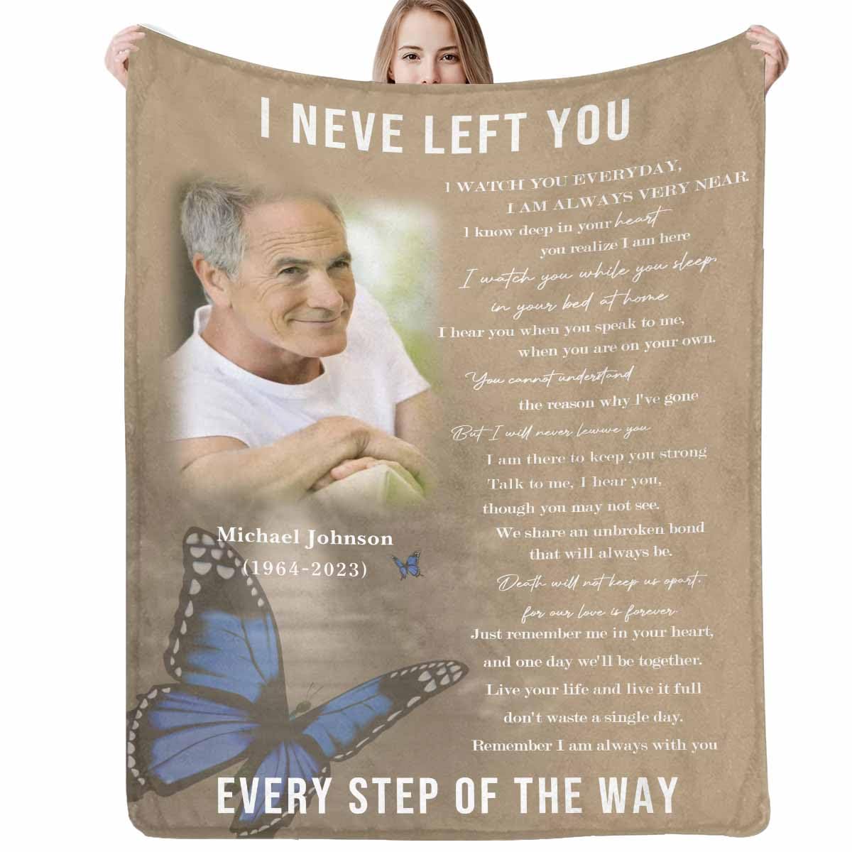 M YESCUSTOM Custom Memorial Blanket with Pictures Words for Loss of Loved Dad Mom Son Daughter Pet Personalized Sympathy Flannel Throw Blanket Grief Remembrance Gift, Made in USA