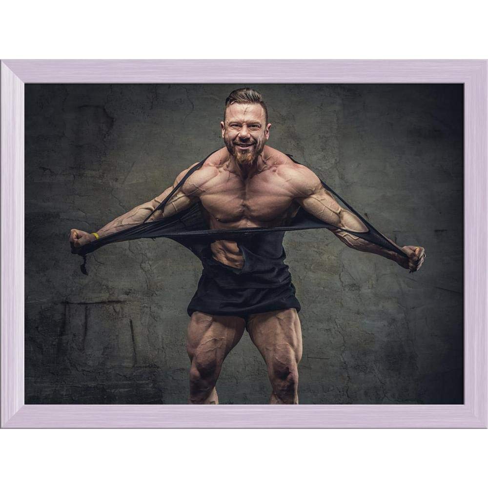 ArtzFolio Huge Bodybuilder Rend His Garments Canvas Painting White Wooden Frame 21.5inch x 16inch (54.7cms x 40.6cms)