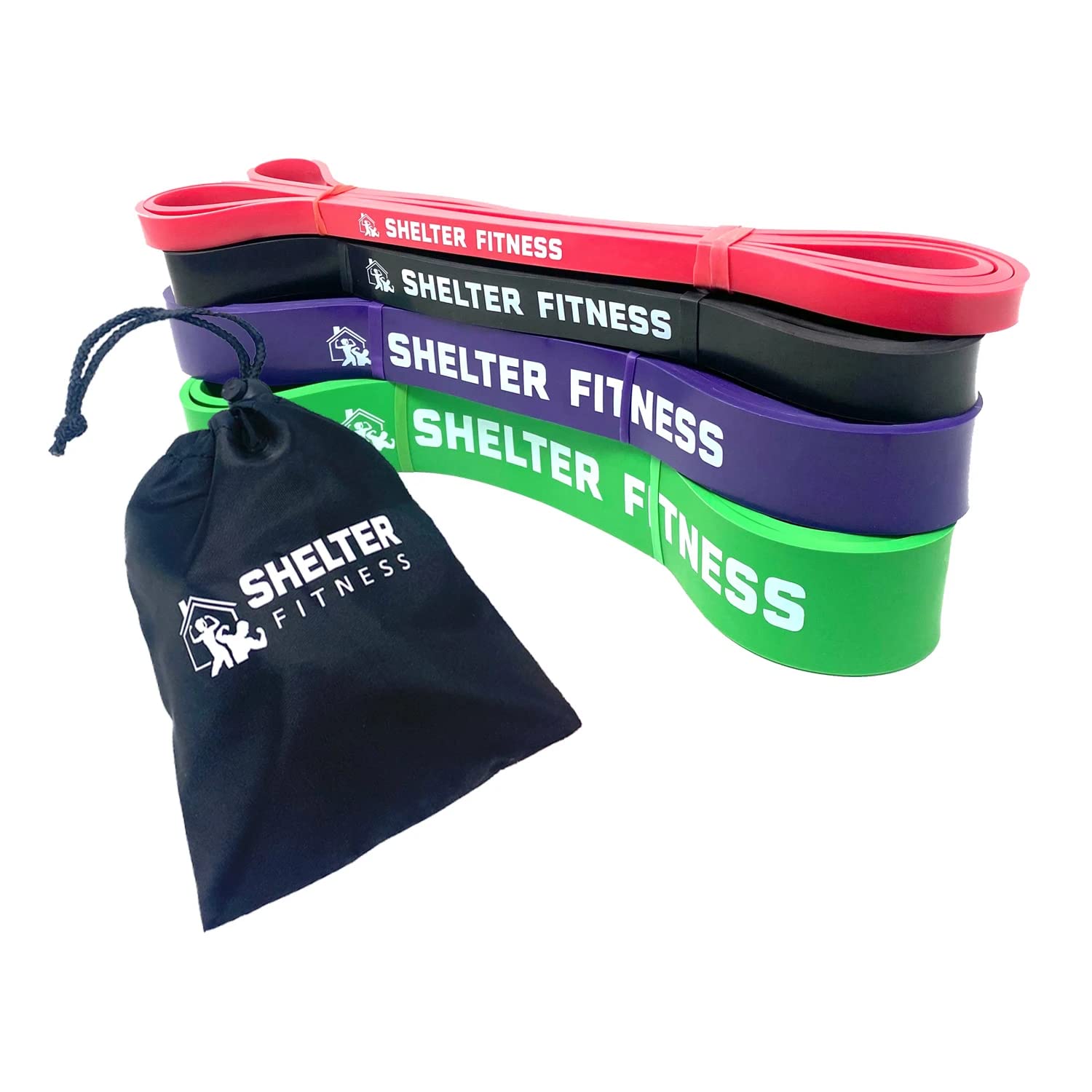 Shelter Fitness Heavy Duty Resistance Bands - Range of 15-210lbs, Ideal for Strength Training, Assisted Pull-ups, Squats, Full Range Motion Exercises, Portable & Versatile with Carry Bag - Exercise Bands for Men & Women