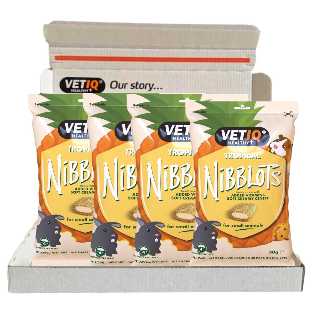 VETIQ Tropical Nibblots for Small Animals, Tasty Treats with Added Vitamins & a Soft Creamy Centre, Beneficial for Skin & Coat, 30 g (Pack of 4)