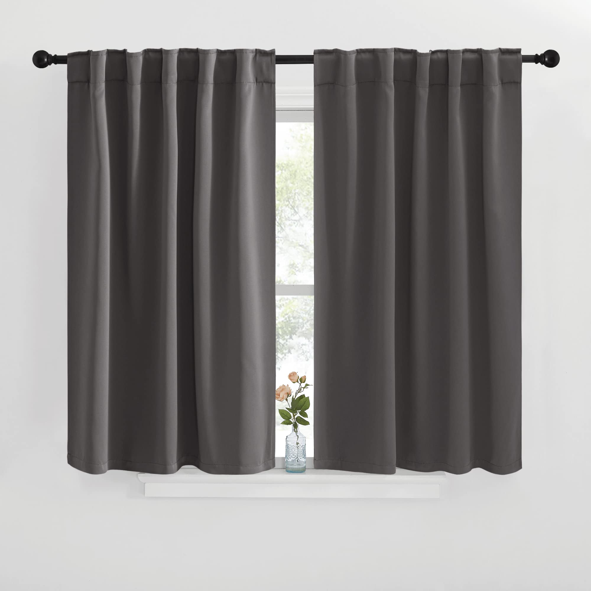 NICETOWN Blackout Window Curtains for Camper - (Grey Color) 42x40 Inch, 2 Panels Set, Thermal Insulated Room Darkening Blackout Drapes/Draperies with Rod Pocket & Back Tab for Loft