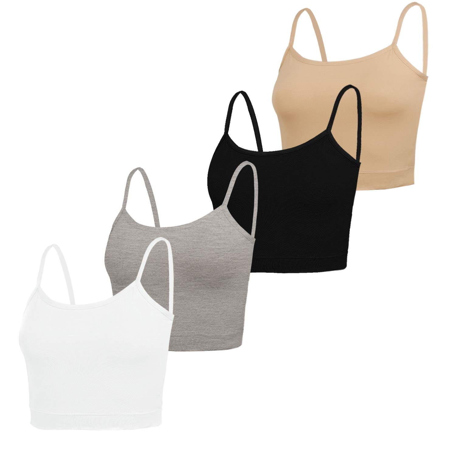 4 Pack Spaghetti Strap Camisole Top Adjustable Strap Tank Crop Tops for Women Girls