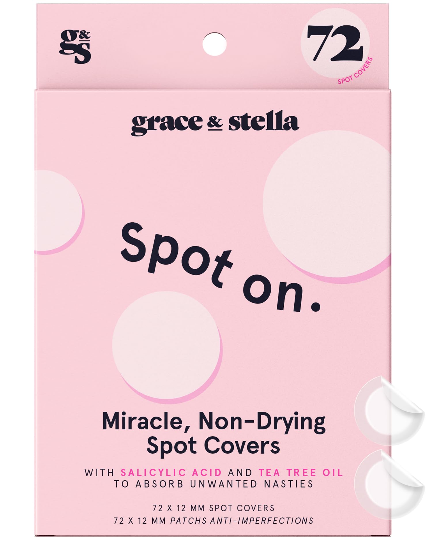 grace & stellaPimple Patches For Face (Round, 72 Count) - Hydrocolloid Acne Patches for Face - Dermatologist Tested, Vegan, Cruelty-Free Zit Patches for Face, Blemish Patches, Pimple Stickers