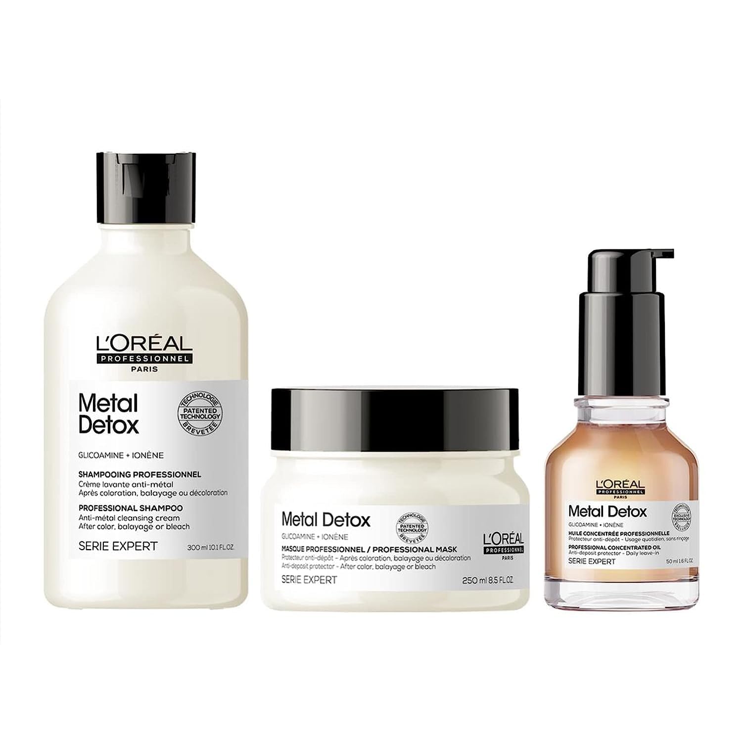 L’Oreal Professionnel Metal Detox Shampoo, Mask & Hair Oil Set | Detoxifies, Prevents Damage & Prolongs Hair Color | Adds Shine | For Damaged or Color-Treated Hair | For All Hair Types