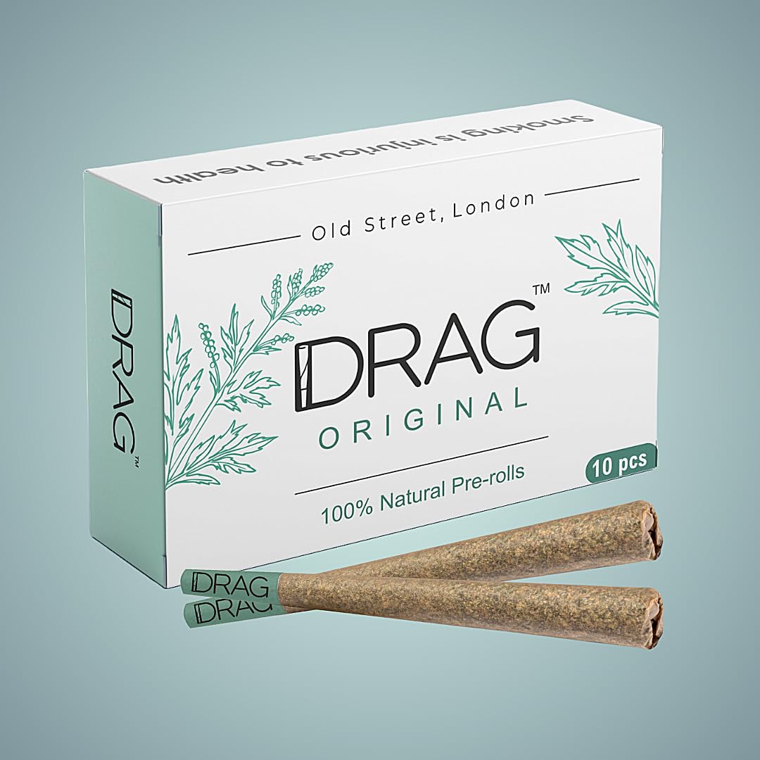 Drag Original, 10x1 Herbal Smokes, Nicotine Free, Tobacco Free, Blend of Baby Mugwort Leaves with a hint of Lemongrass, Replace Tobacco/Herb with a Better Option, Live an Addiction Free Life