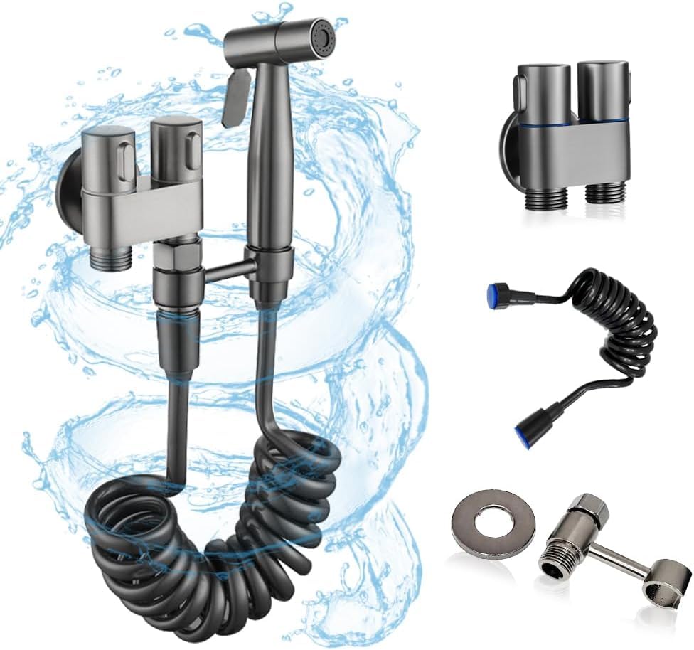 Alark Stainless Steel Kitchen Faucet with Pull Down Sprayer Sanitary Faucet Hand Shower Faucet Spray Gun Black Spray Bidet Handheld Cleaning Toilet Washing Kit Bathroom Sprayer Kit [26.5x21.5x8 CM]