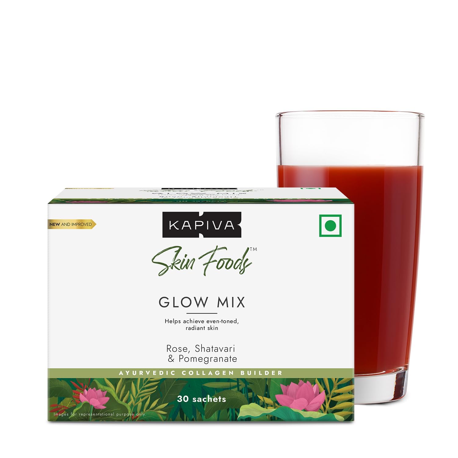 Kapiva Skin Foods Glow Mix | Ayurvedic Skin Supplement, Collagen Powder | Skincare for Glowing & Healthy Skin (30 Sachets)