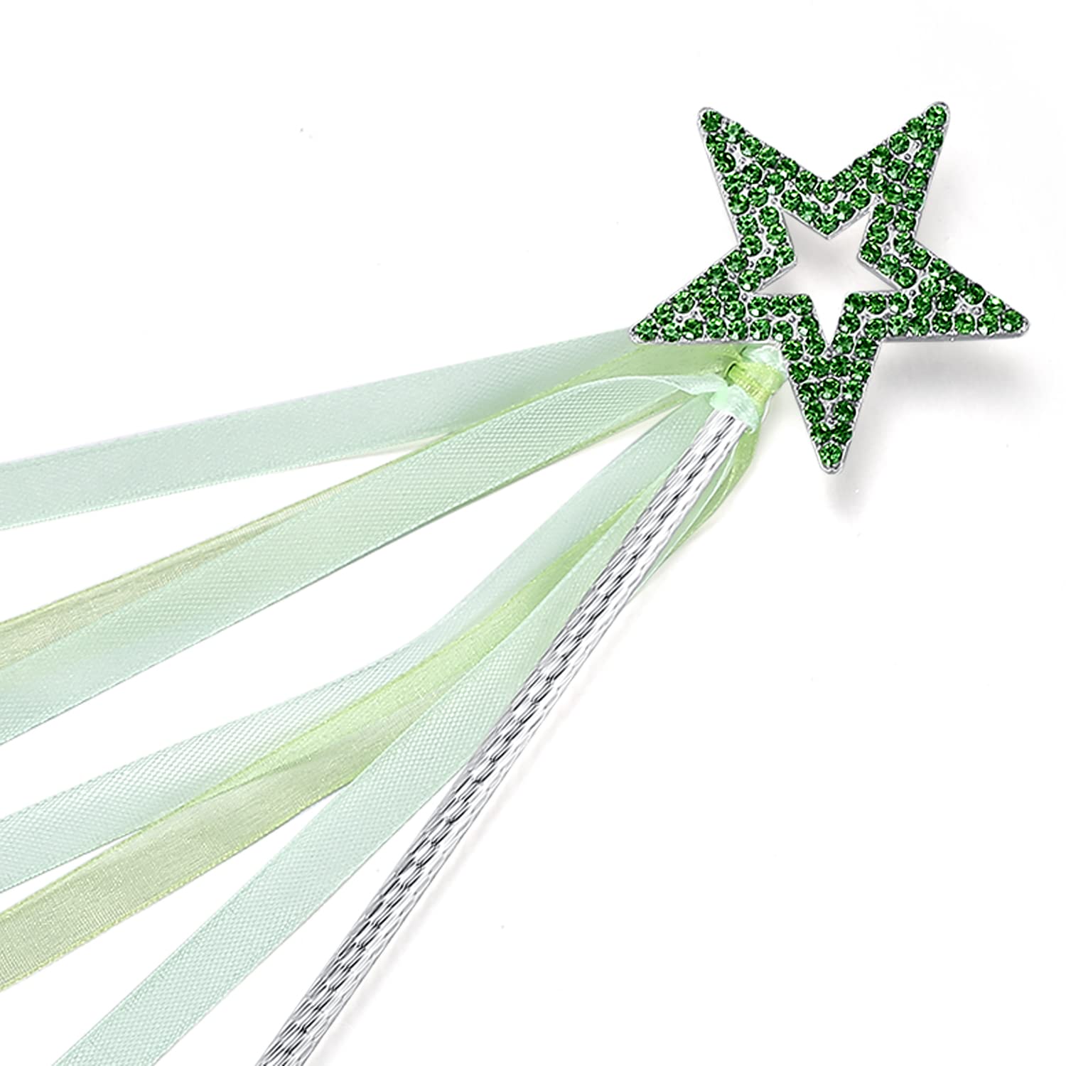 Lovelyshop Light Green Crystal Metal Star Fairy Wand with Ribbon for Girls Halloween Decorations