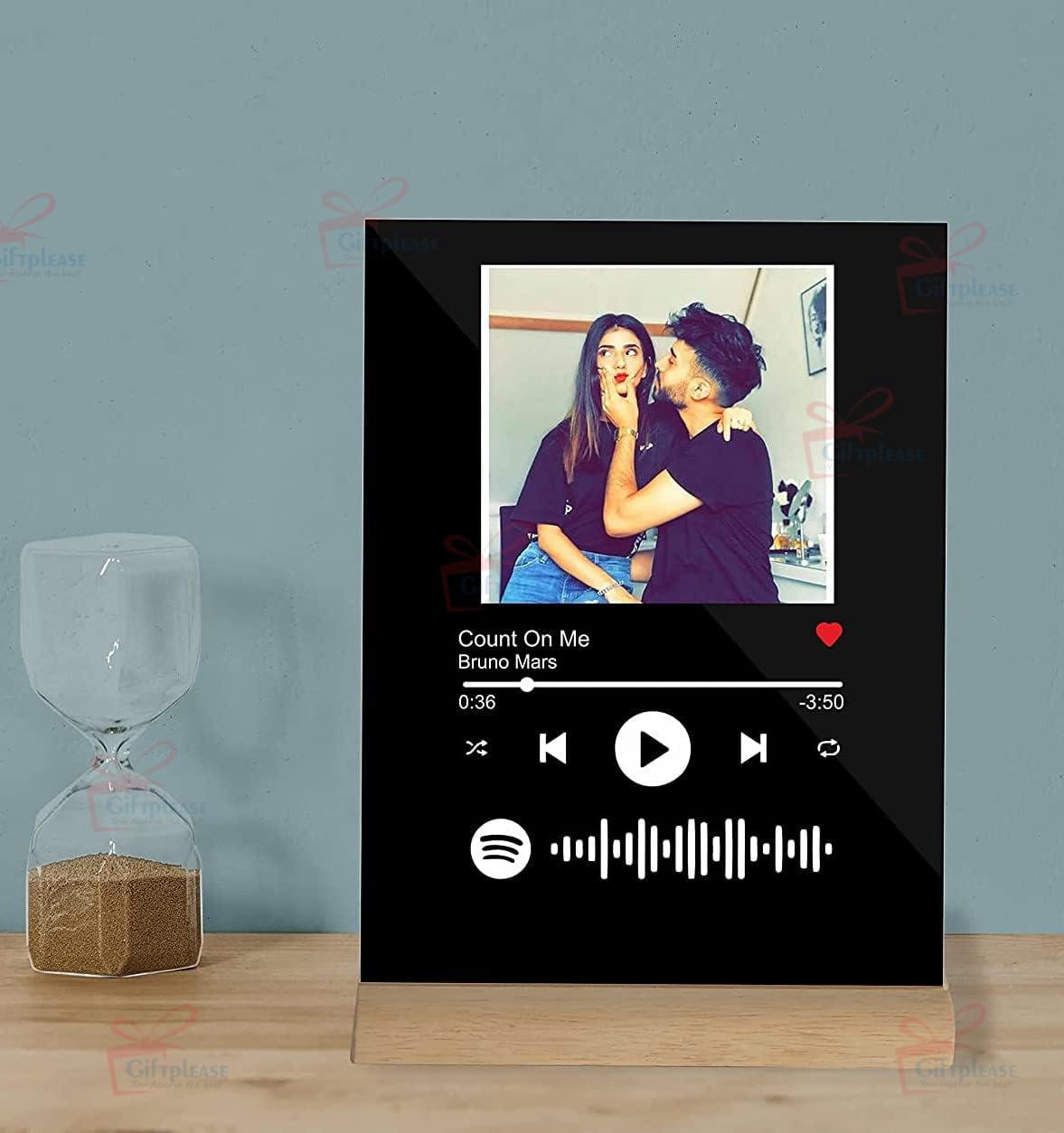 Giftplease Personalized Gift Glass Art Custom Album Cover Spotify Music Plaque, Personalize Gift with Photo, Gifts for Boyfriend, Wedding, Anniversary, Birthady - Black (6 * 9 Inches)