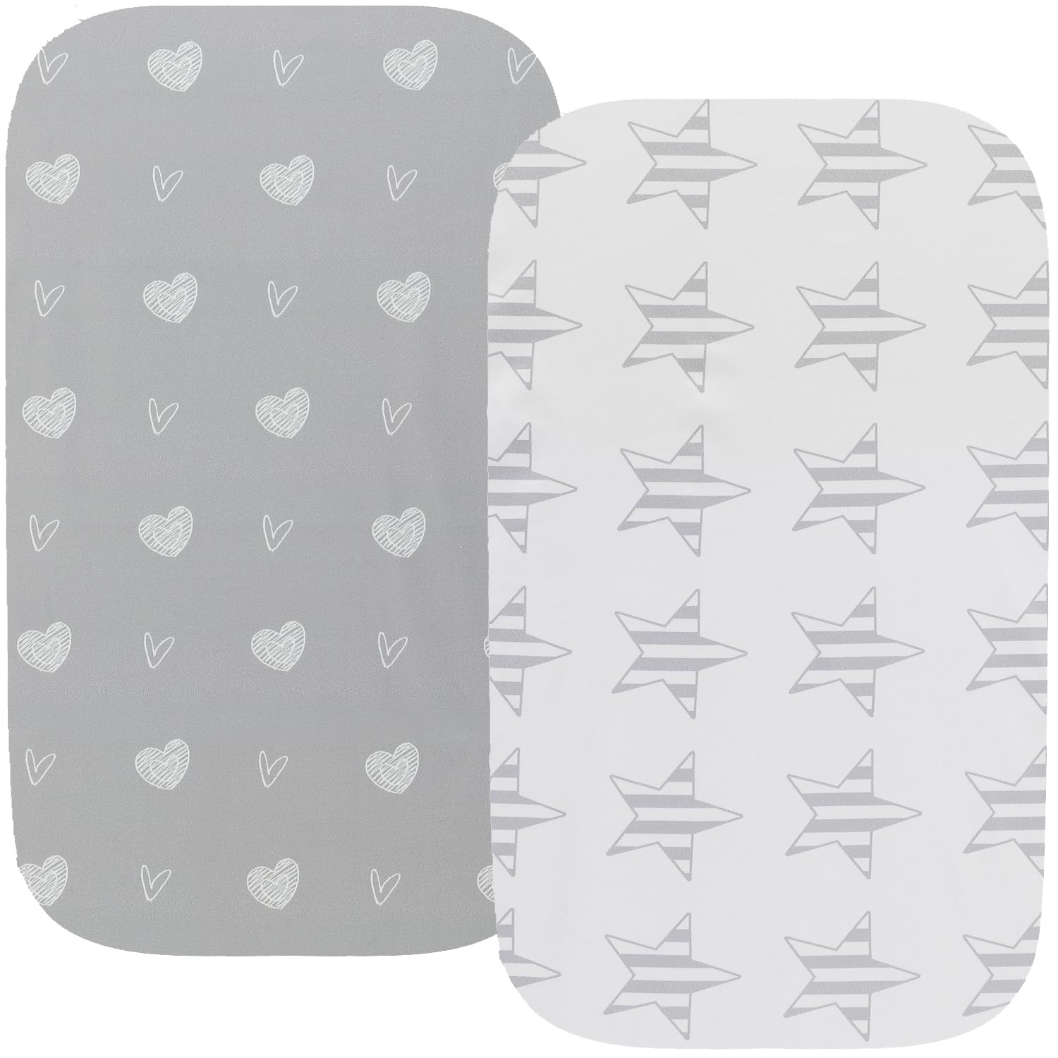 Waterproof Bassinet Sheet Compatible with AMKE 3 in 1 Bassinet(35 X 20), Milliard, Baby Delight Beside Me Dreamer, ANGELBLISS Baby,TCBunny Bassinet, 2 Pack Jersey Knit Grey Love & Stars