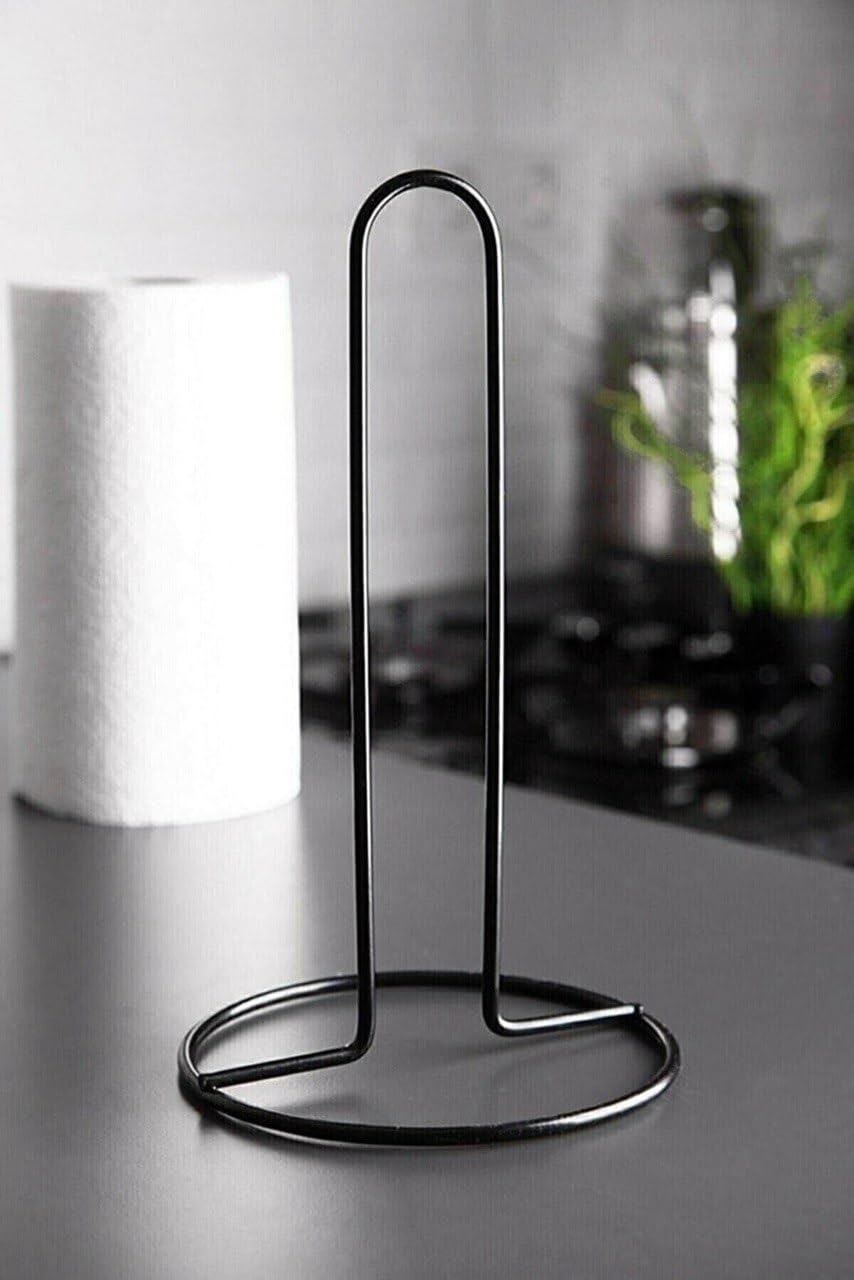 Craft Expertise Black Iron Paper Towel Holder & Tissue Roll Holder - Medium Size, Wall Mounted or Countertop, Durable Space-Saving Kitchen Organizer, Free-Standing Towel Rack Dispenser