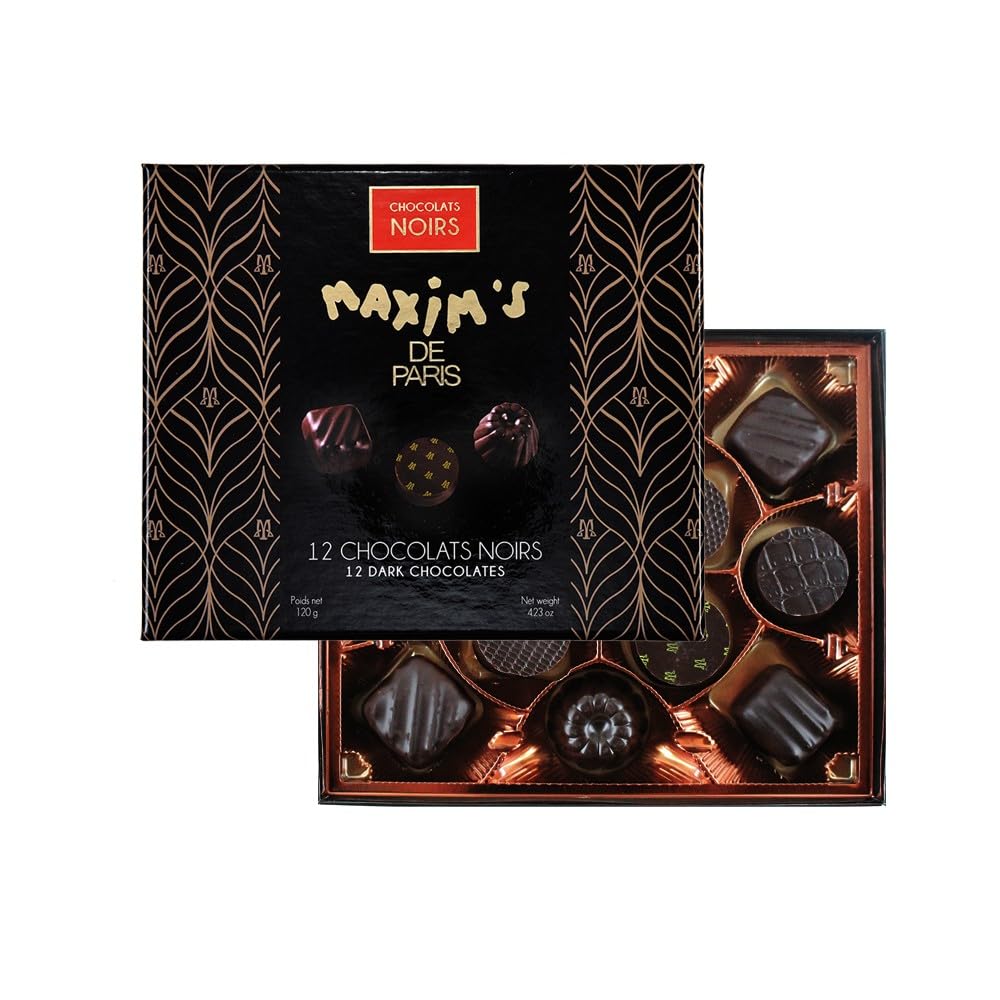 Maxim's de Paris - Chocolates Connoisseurs – Dark Chocolate Assortment, 12 Pieces