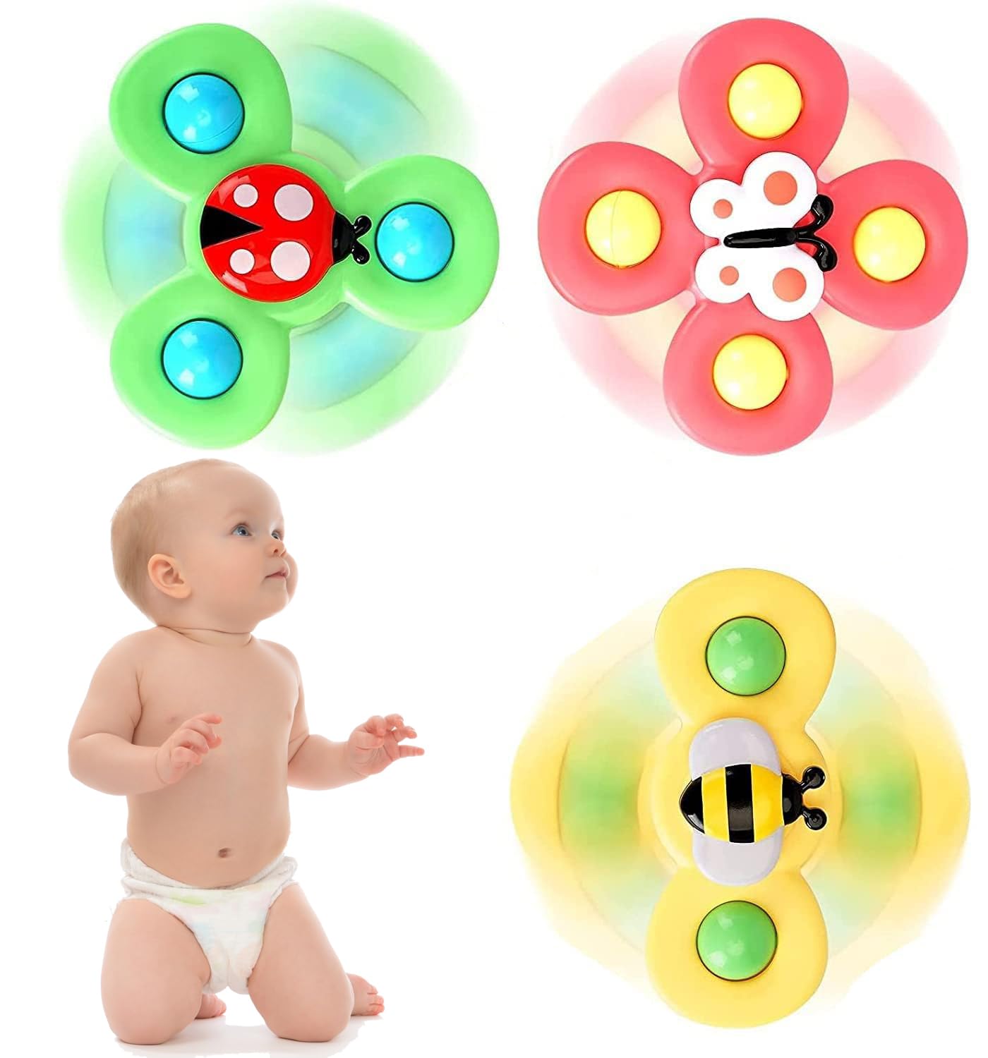 MaanysMaanys Suction Cup Spinner Toy for Toddlers, 3PCS Spinning Top Baby Toys is Perfect Birthday Gifts for 1-Year-Old Boys and Girls, Sensory Toys for kids 1-3 Years