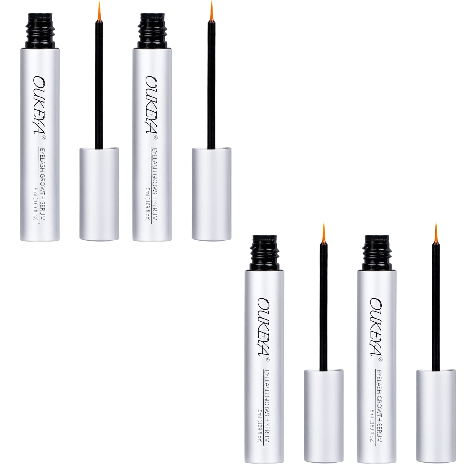 OUKEYA Eyelash Growth Serum, Effective Eyelash Serum for Longer, Thicker Eyelashes and Brows with a powerful, hypoallergenic formula that is safe and non-irritating [4Pack (0.17 FLoz each)]